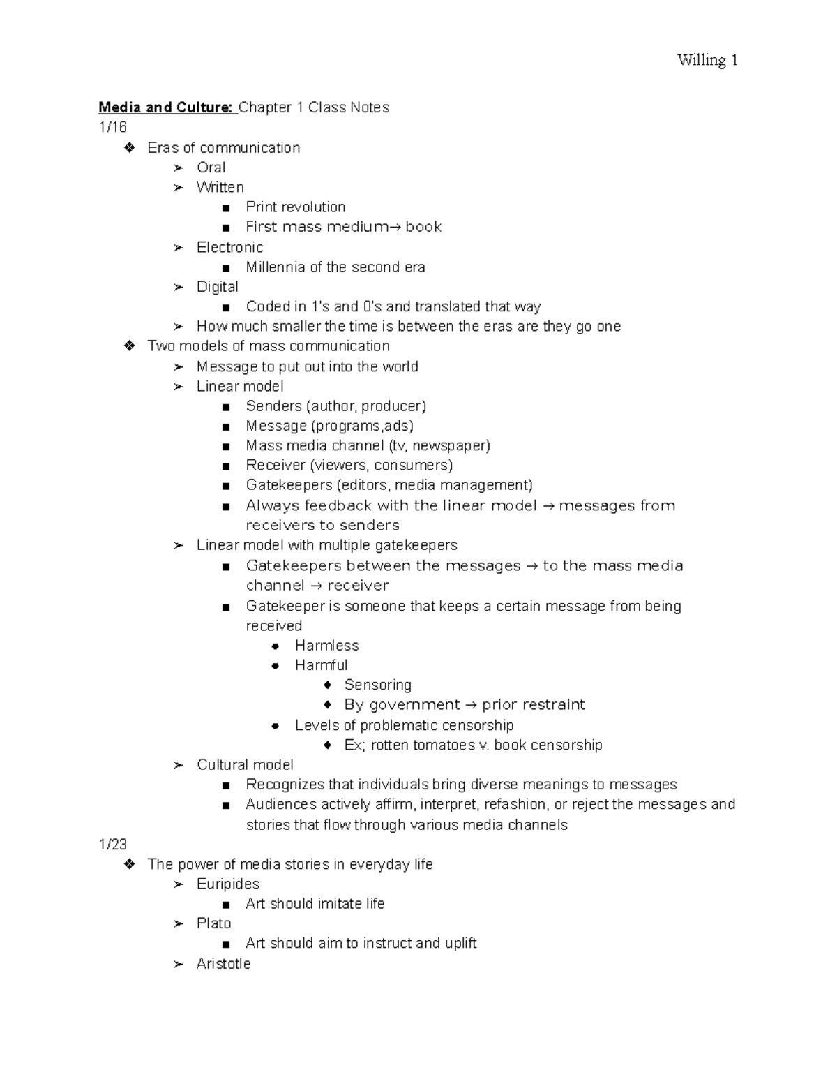 Chapter 1 Notes - COM 107 Hedges - Media and Culture: Chapter 1 Class ...