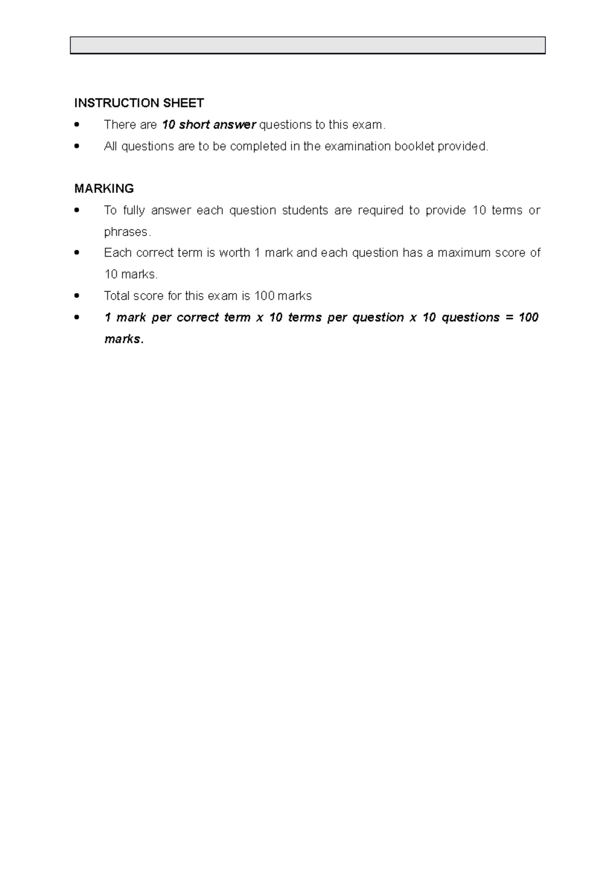 Sample/practice exam 2015, questions and answers - Term 2 - INSTRUCTION ...