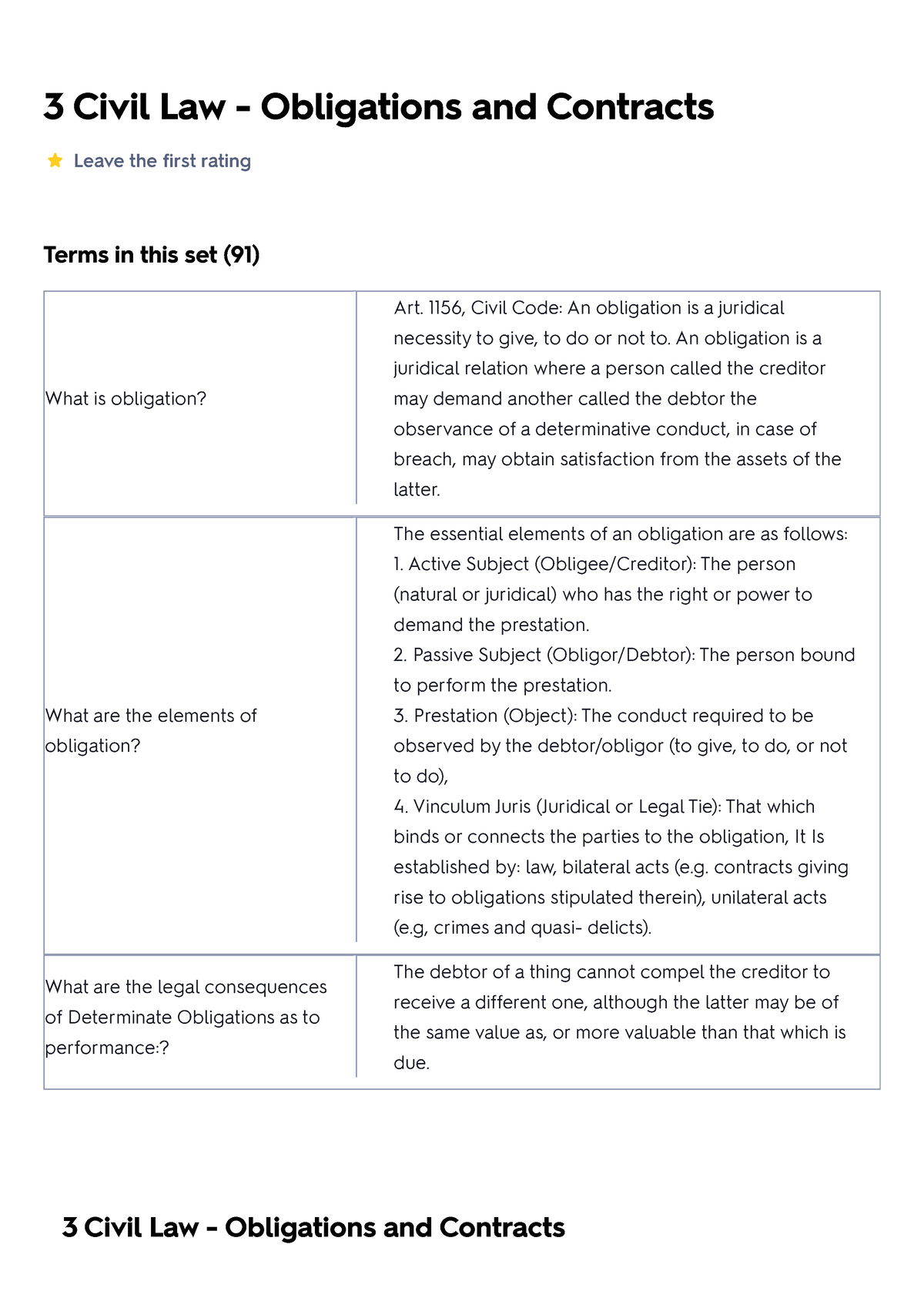 3 Civil Law - Obligations And Contracts Flashcard - 3 Civil Law ...