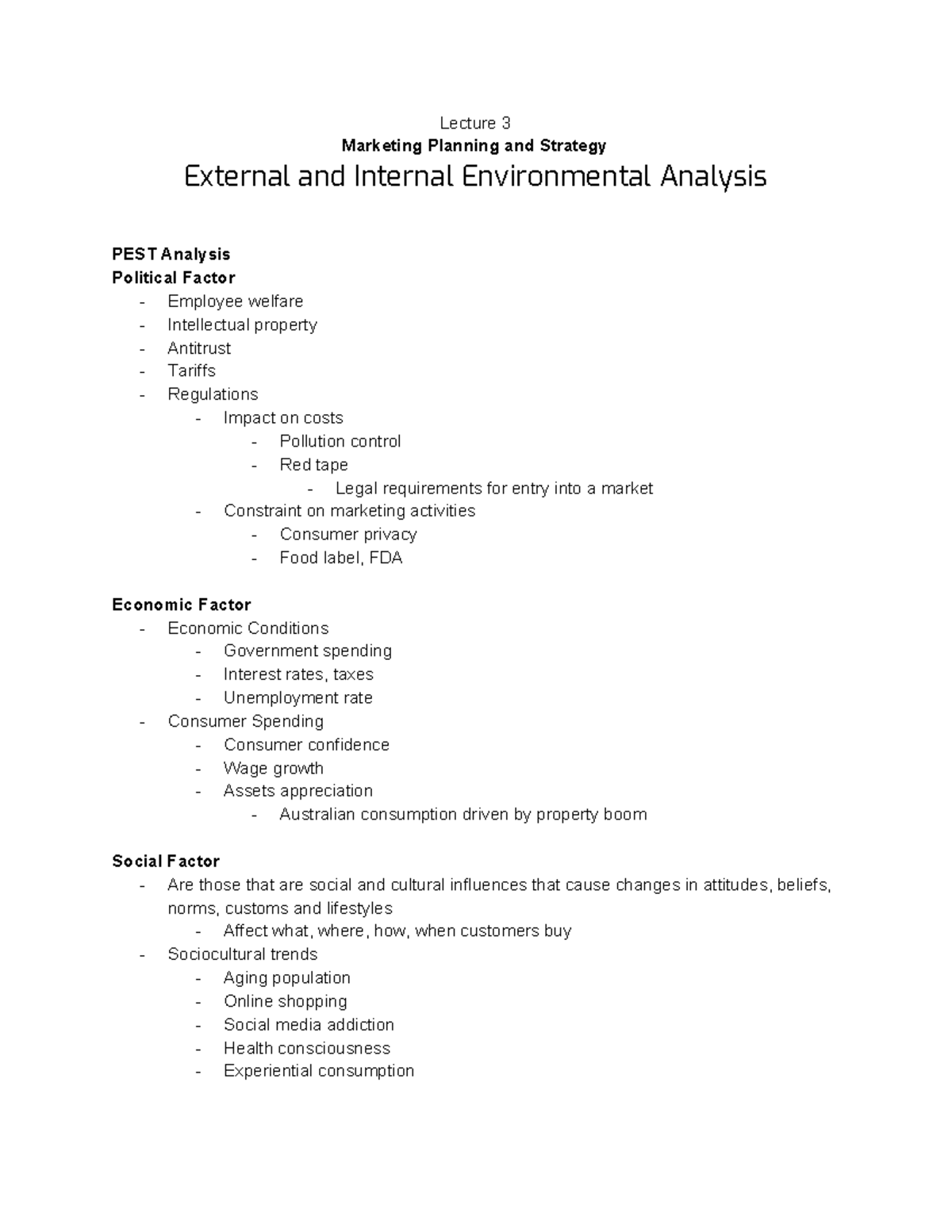 Lecture 3 - External and Internal Environmental Analysis - Lecture 3 ...