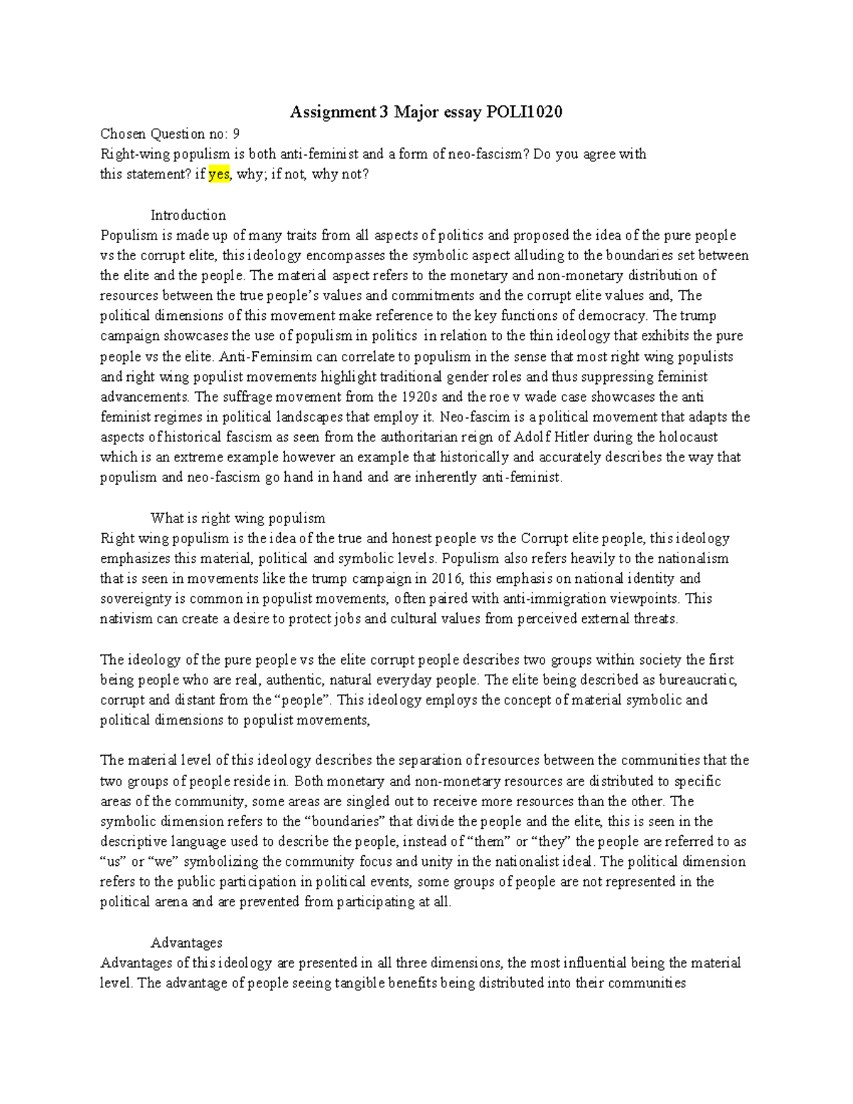 POLI1020 Assignment 3 Major Essay - Assignment 3 Major essay POLI ...