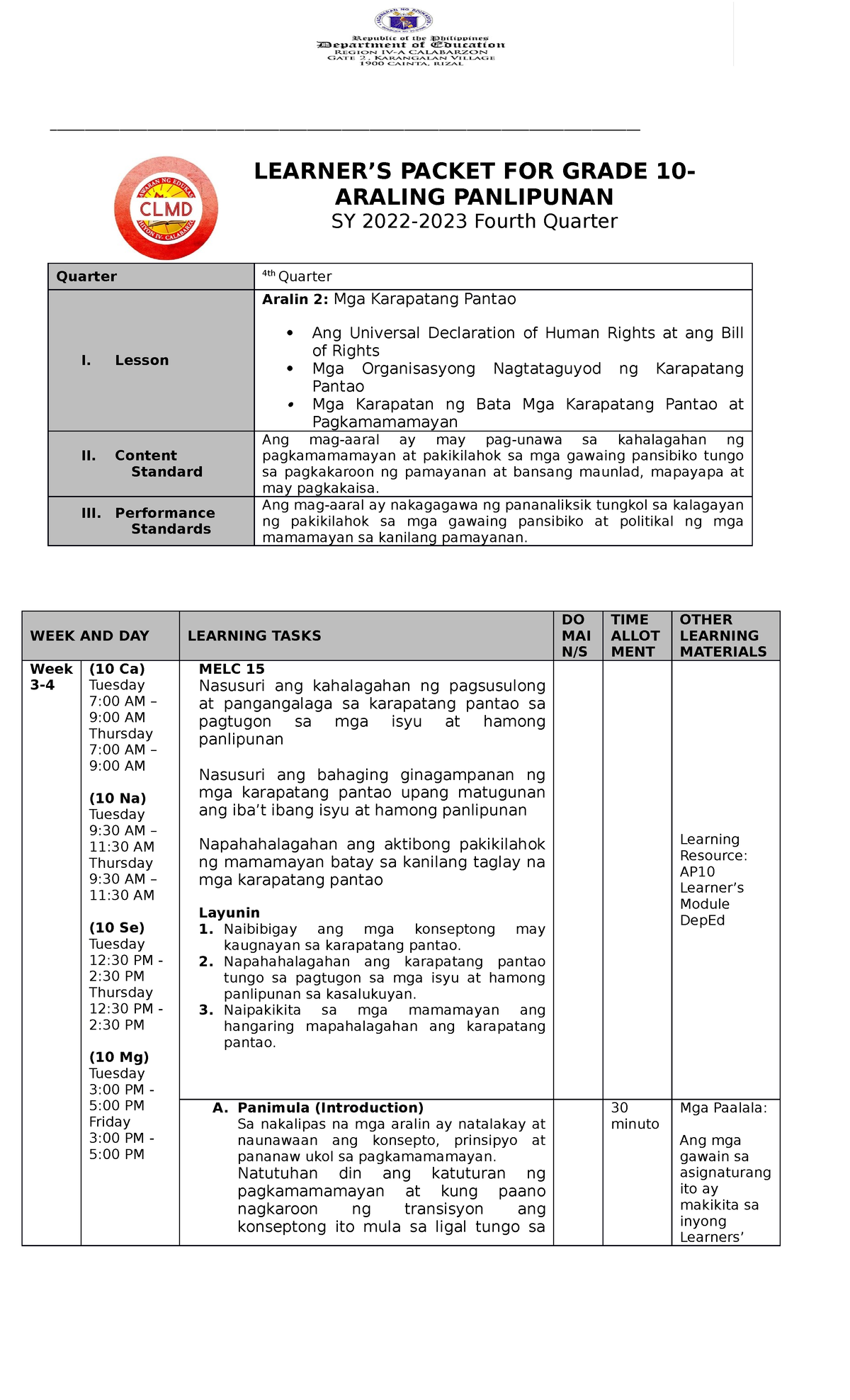 AP10-Learners-Packet-Quarter-4-Week-3-4 - Quarter 4th Quarter I. Lesson ...