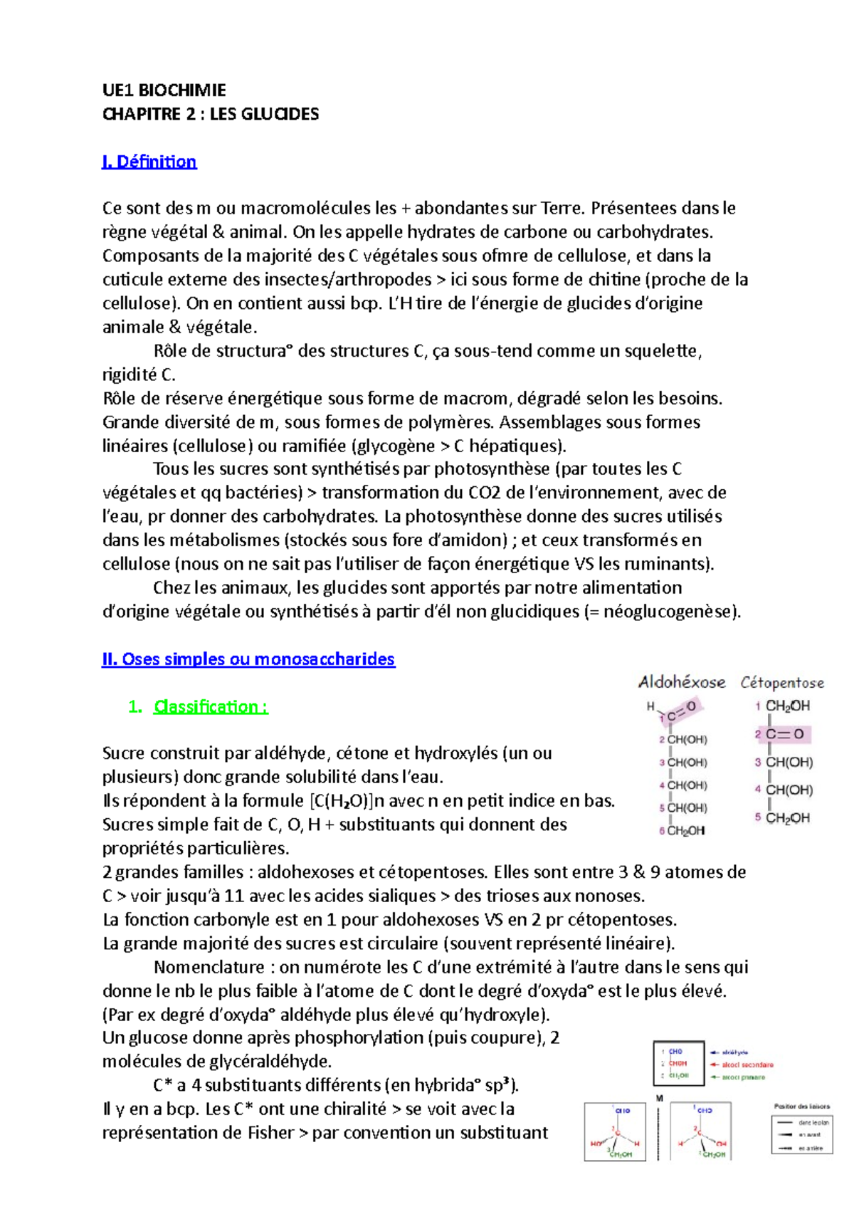 2. Les glucides - Généralités, oses simples ou monosaccharides ...