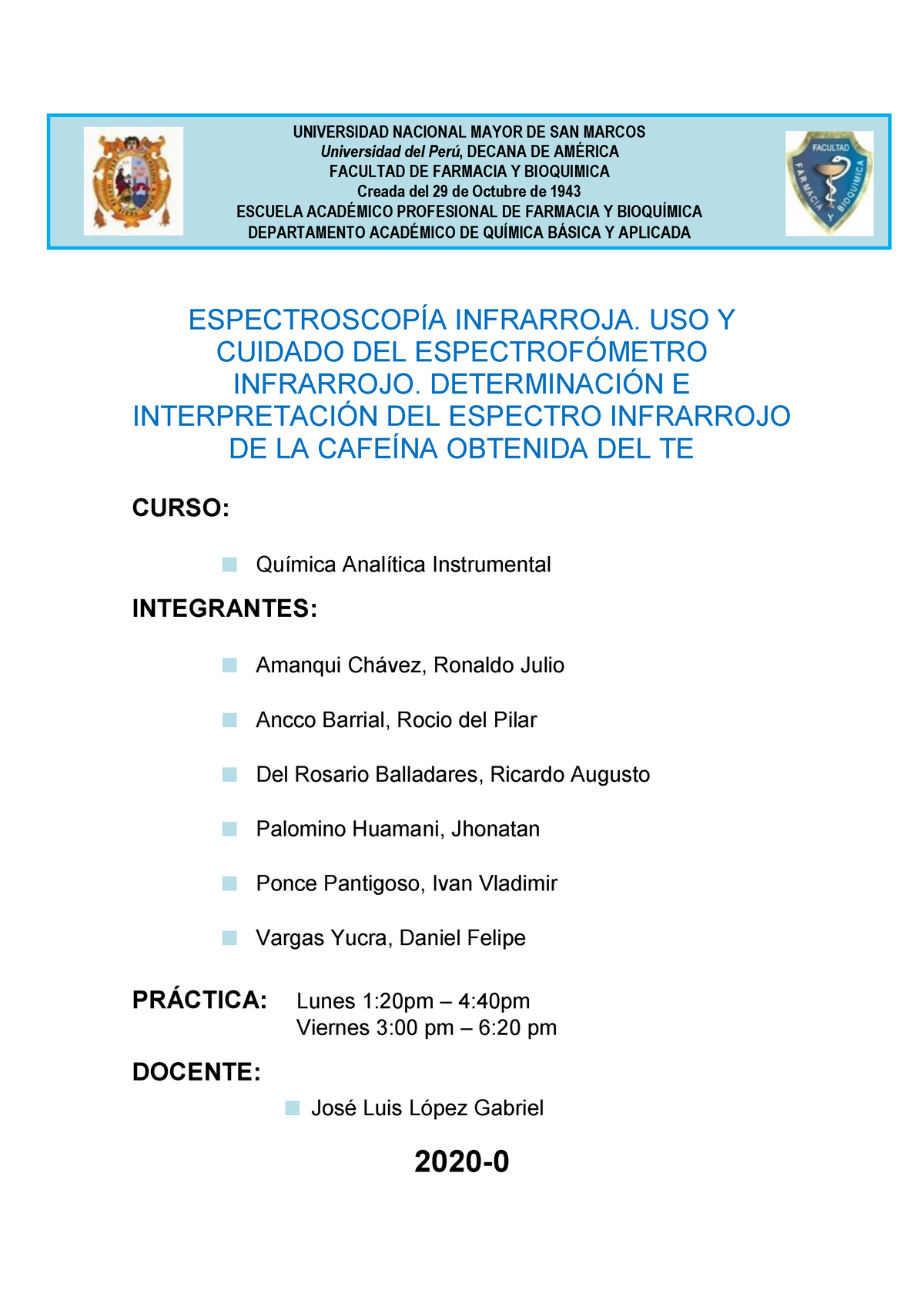 Informe 06 Uso Y Cuidado Del Espectrofotómetro Ir Determinación E