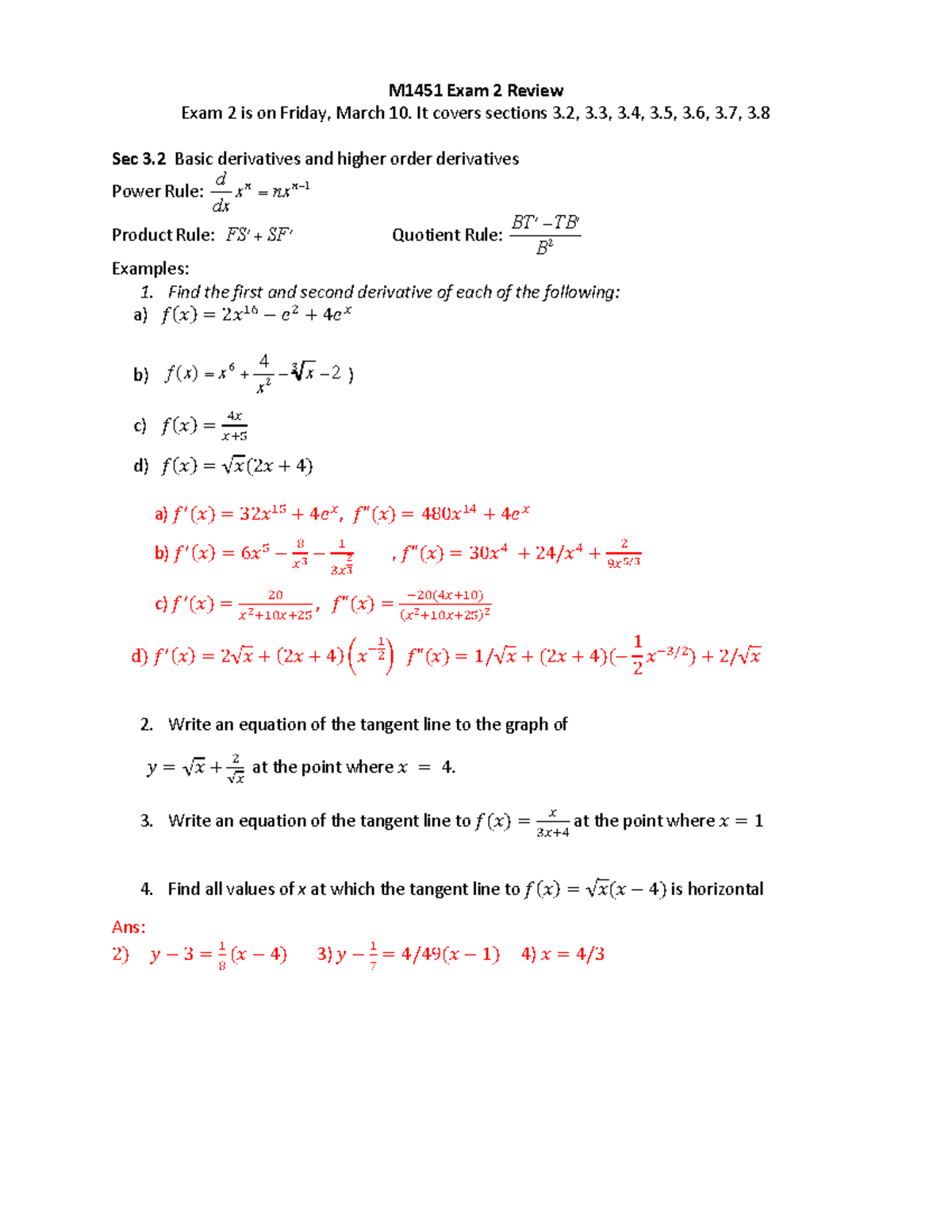 M1451 E2 review 3 - M1451 Exam 2 Review Exam 2 is on Friday, March 10 ...