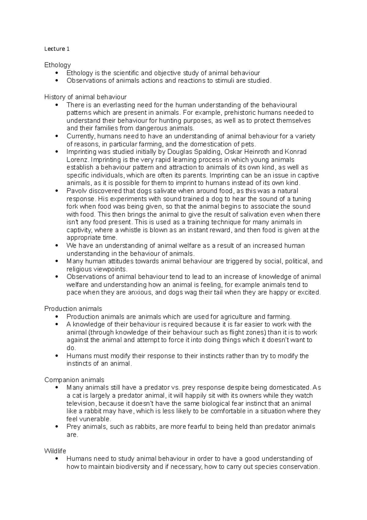Animal science lecture notes - Lecture 1 Ethology Ethology is the ...