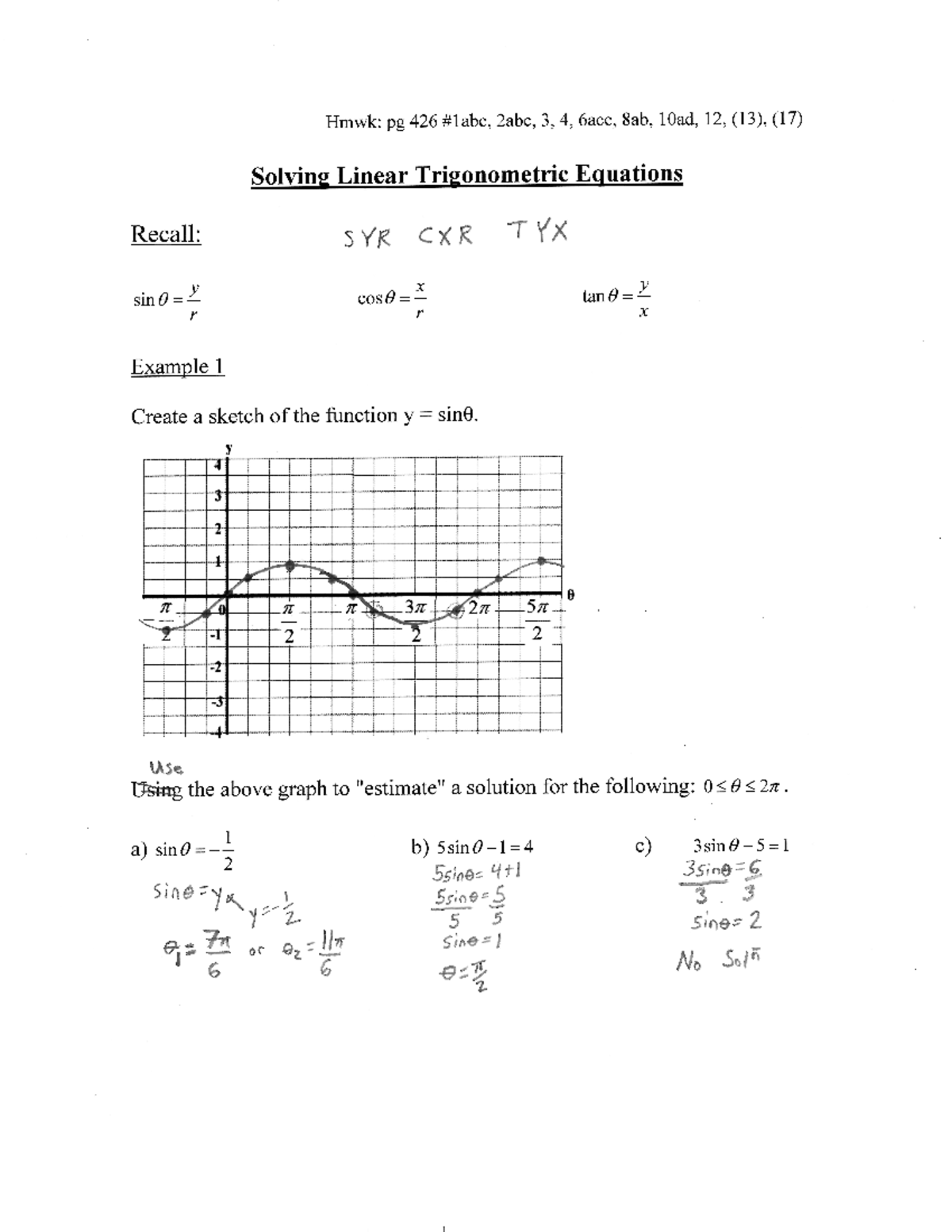 Mhf4u Solvinglineartrigequations Soln - Math 125.3 - Studocu