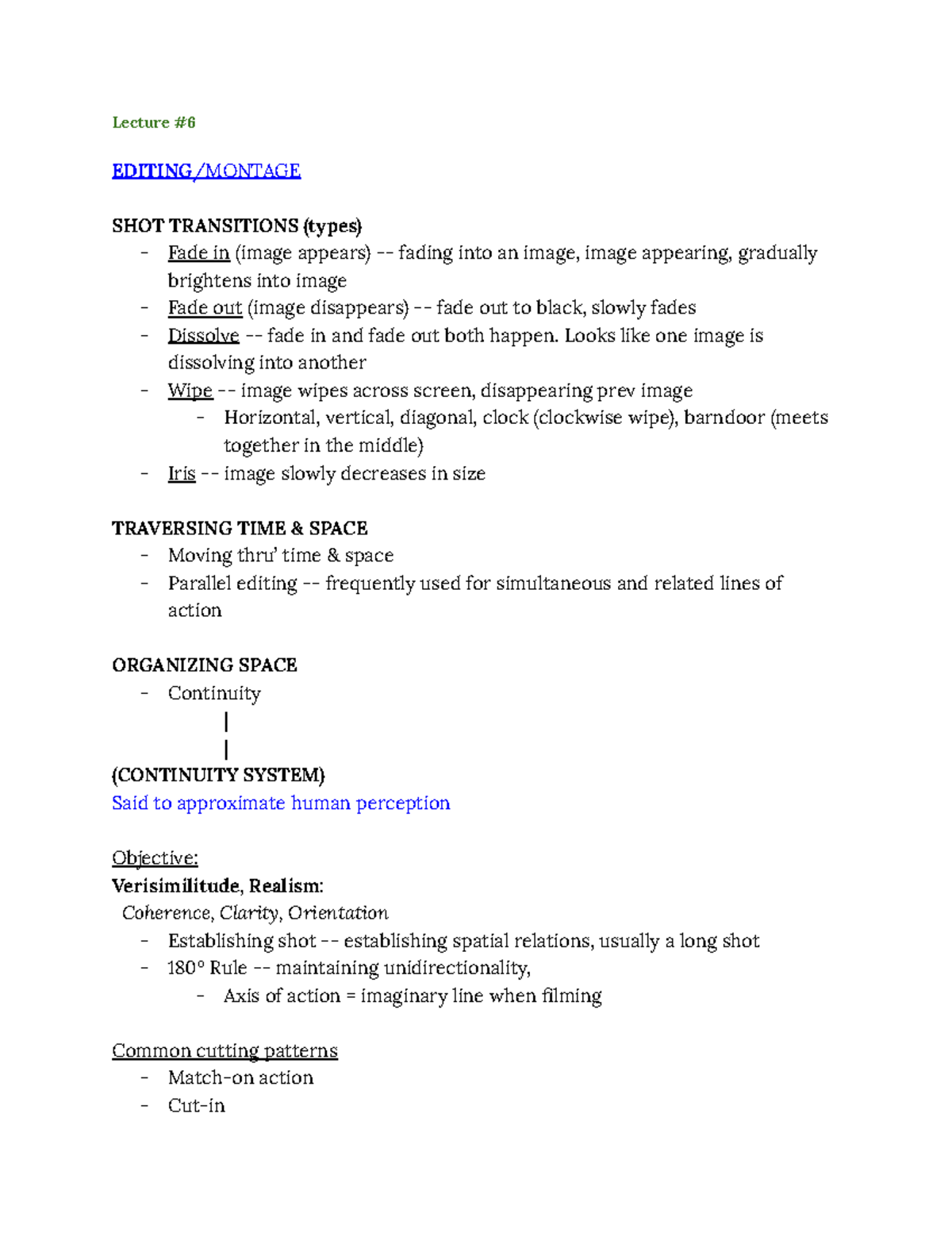 Film Appreciation Notes Lecture 6 Lecture EDITING /MONTAGE SHOT