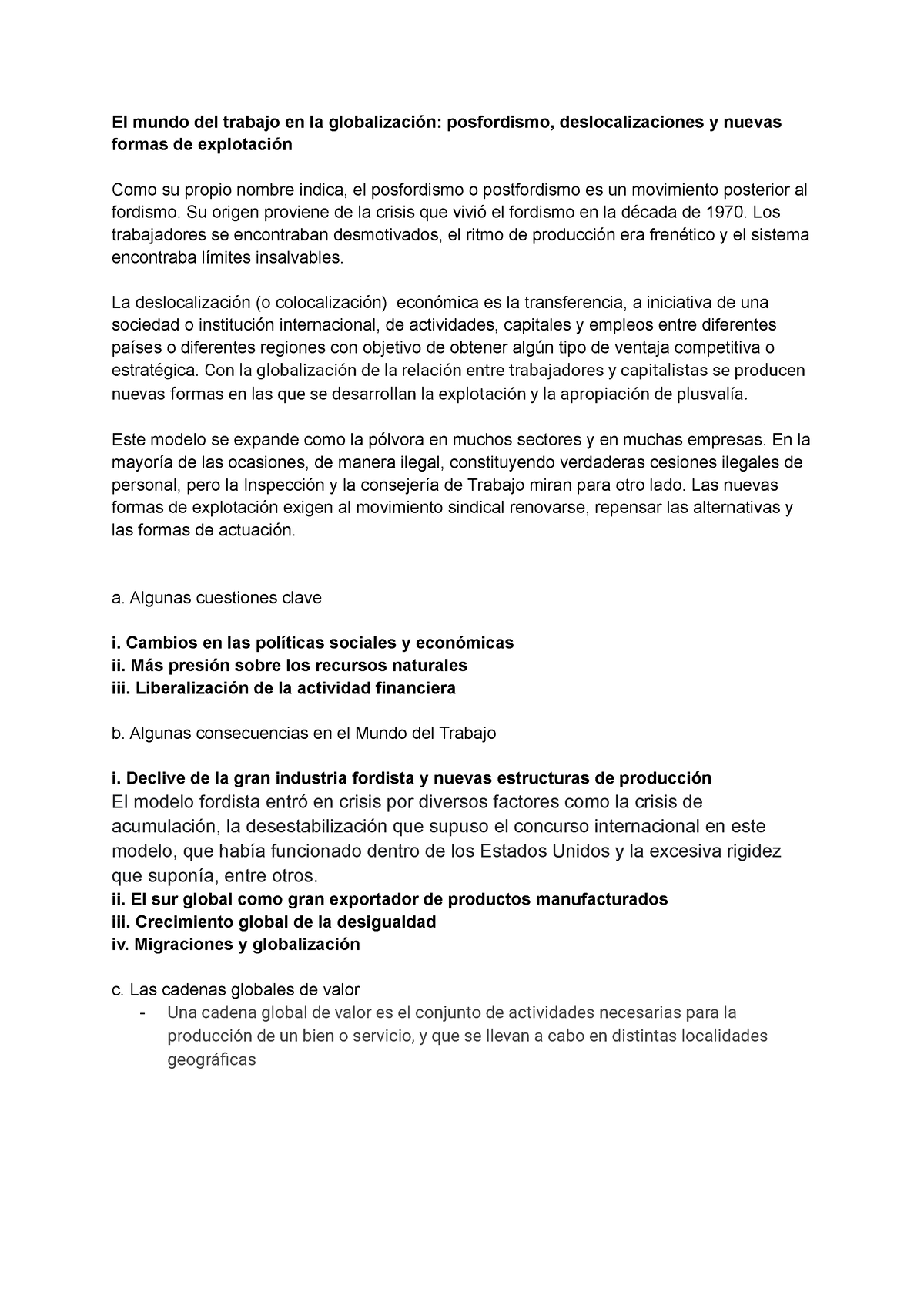 8 - APUNTES - El mundo del trabajo en la globalización: posfordismo,  deslocalizaciones y nuevas - Studocu