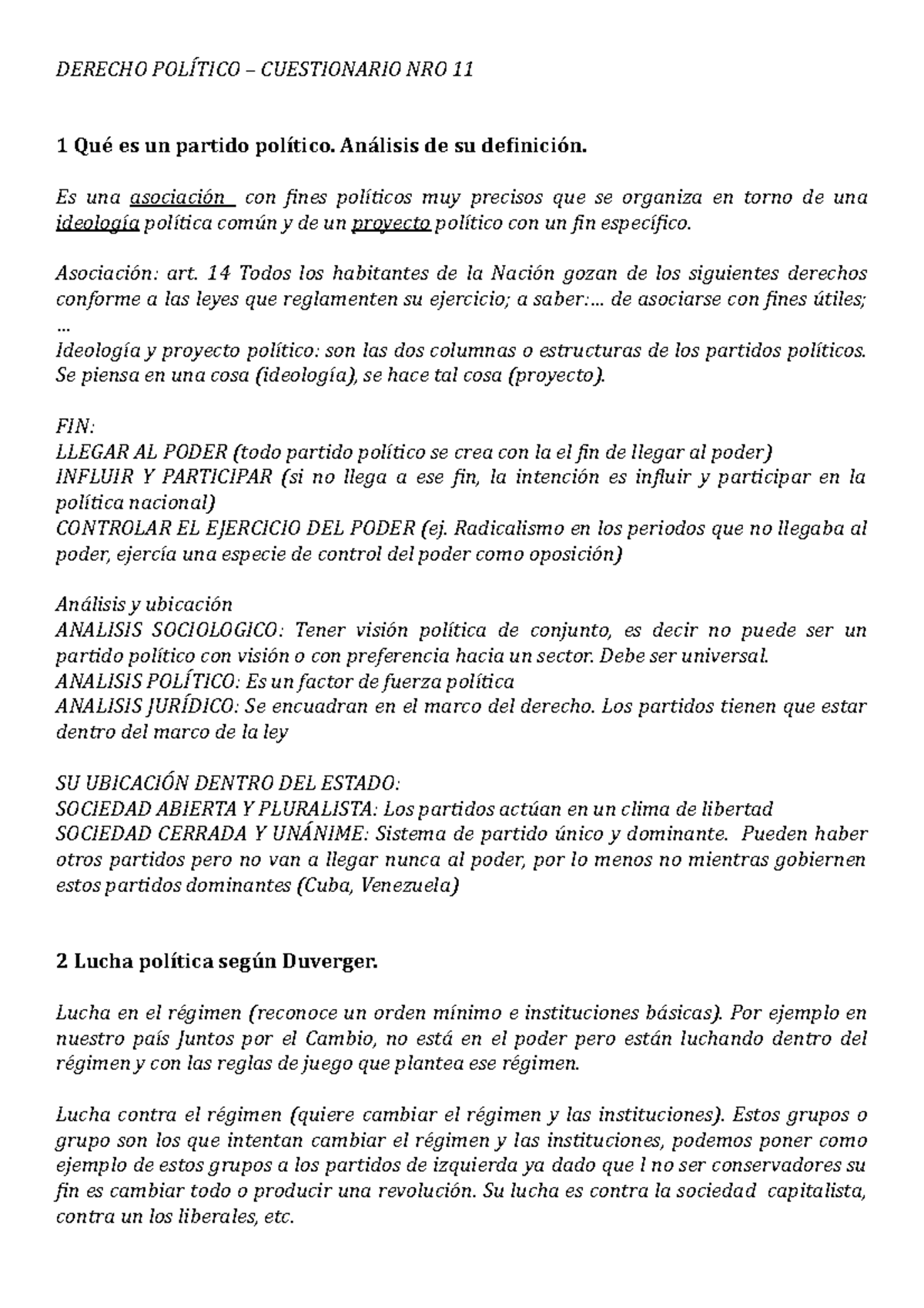 Derecho Político Cuestionario Clase 11 Derecho PolÍtico Cuestionario Nro 11 1 Qué Es Un