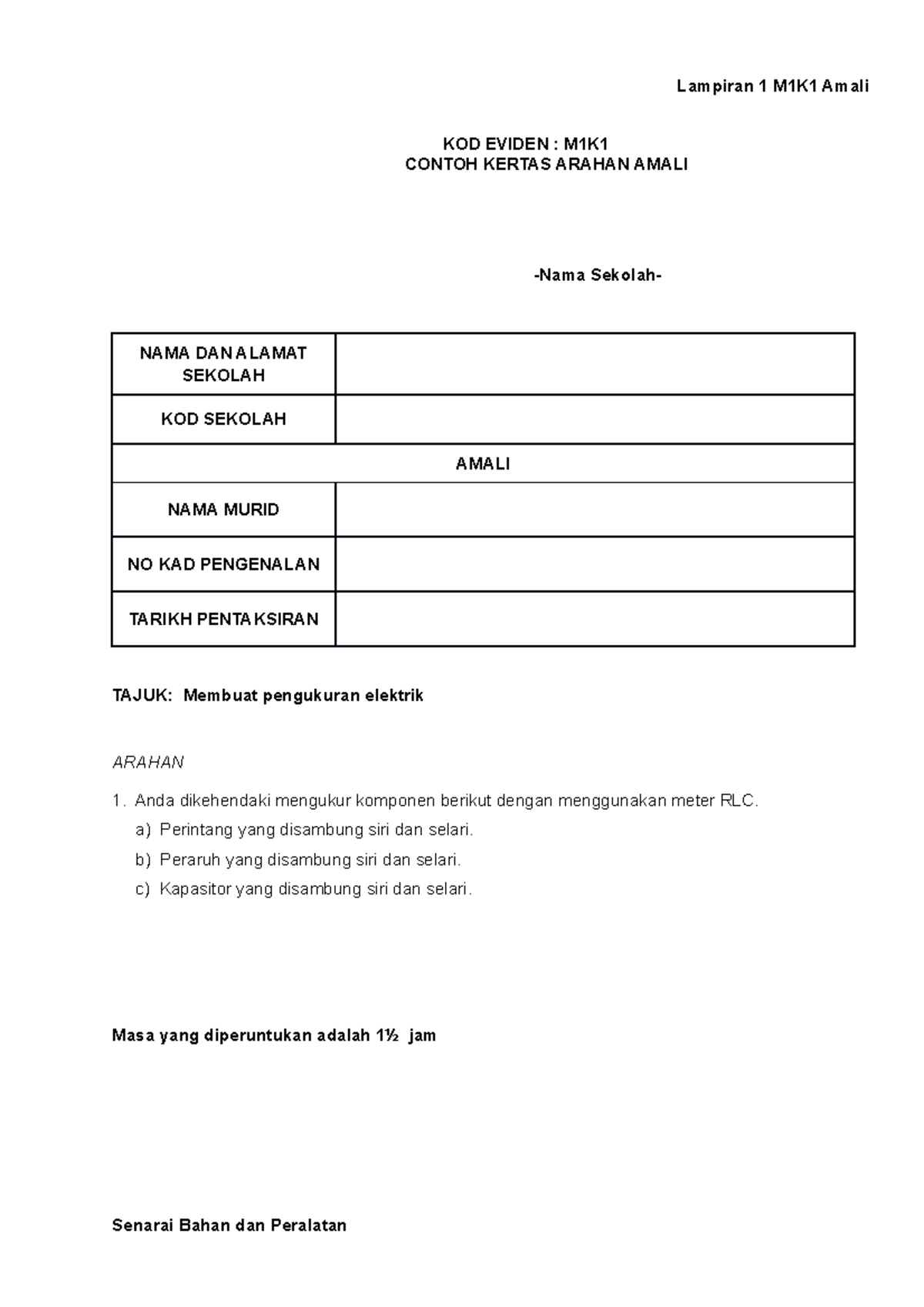 Lampiran 1Amali M1K1 (RLC) - Lampiran 1 M1K1 Amali KOD EVIDEN : M1K ...