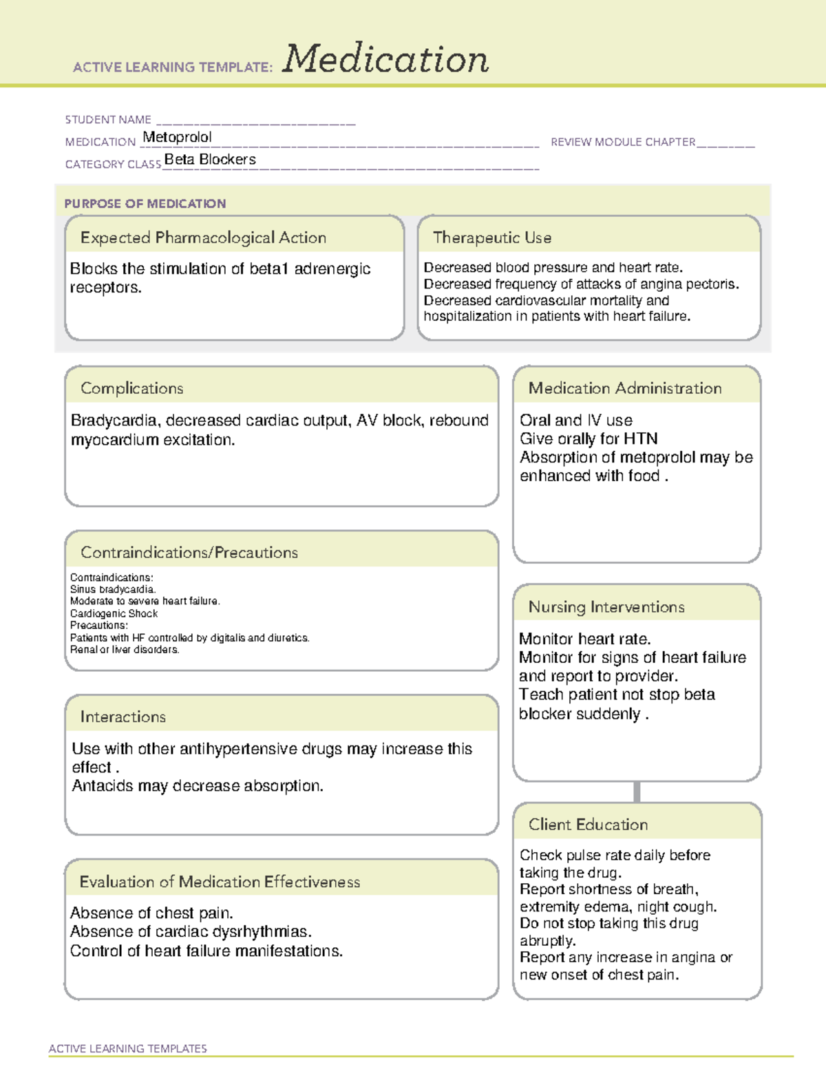 AT Medication Template: Metoprolol (medication assignment) ACTIVE