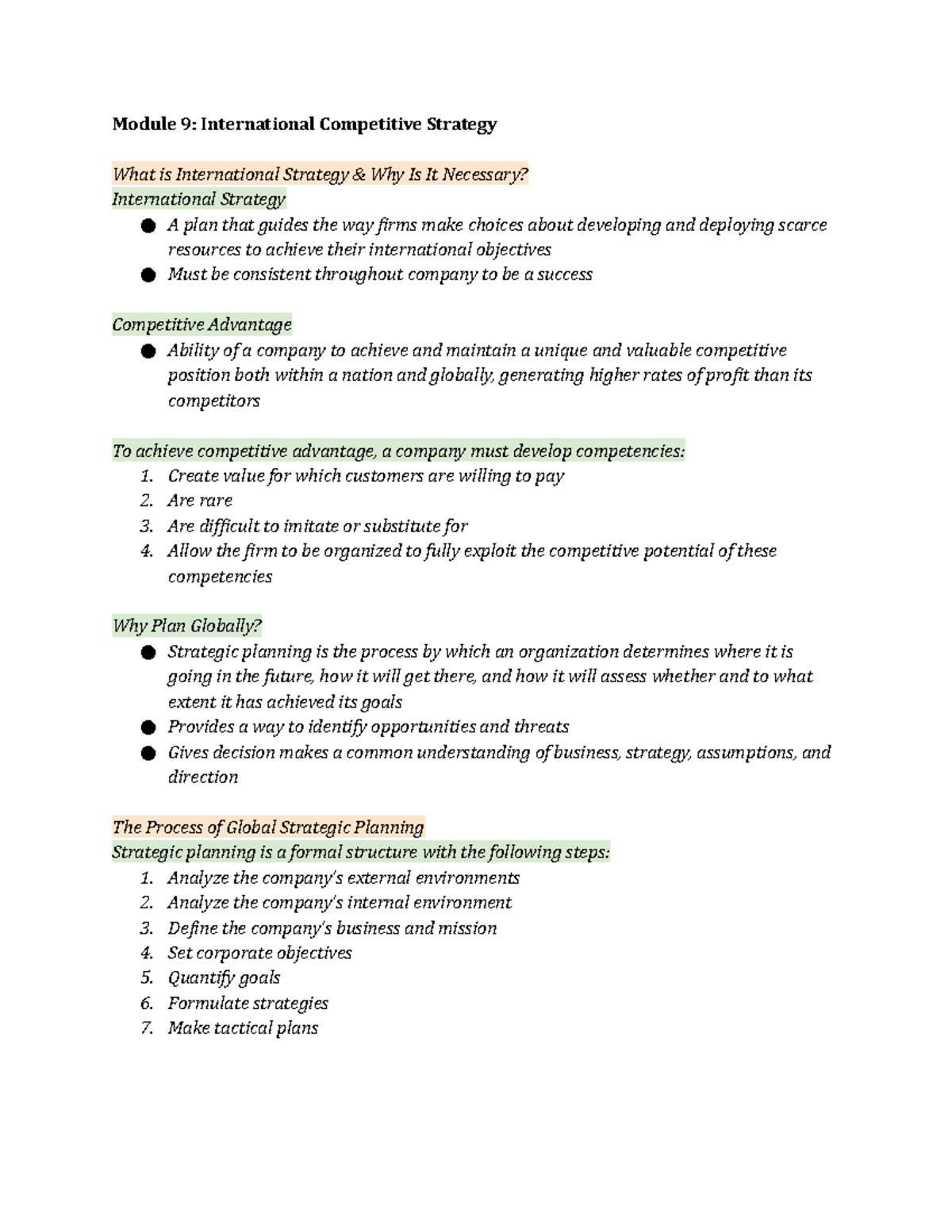 Module 9 Notes And Concepts - Module 9: International Competitive ...