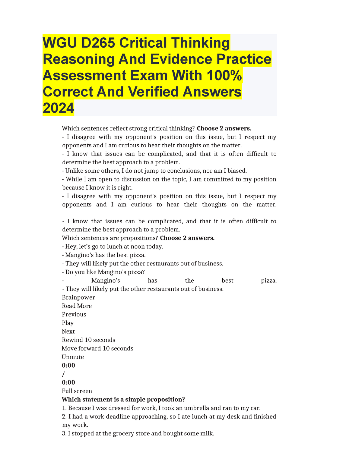 wgu critical thinking and logic objective assessment answers d265