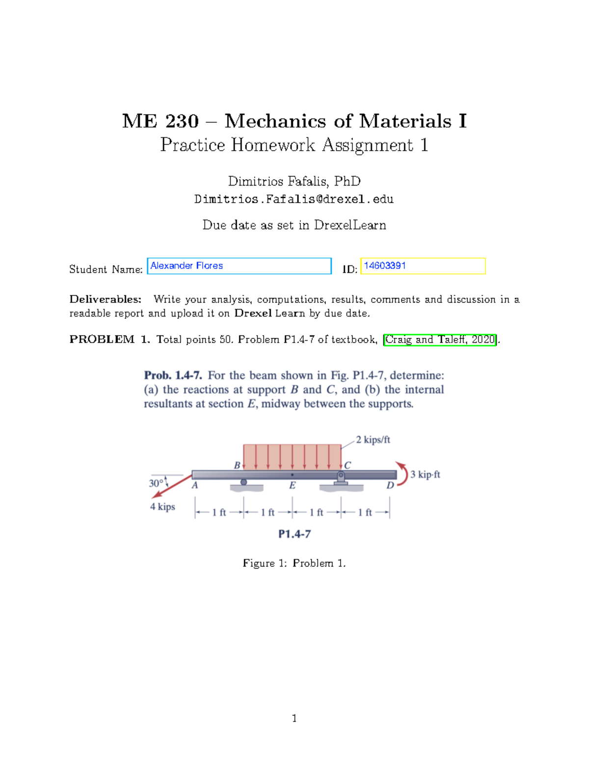 HW1 S24-2 2 - none - ME 230 – Mechanics of Materials I Practice ...