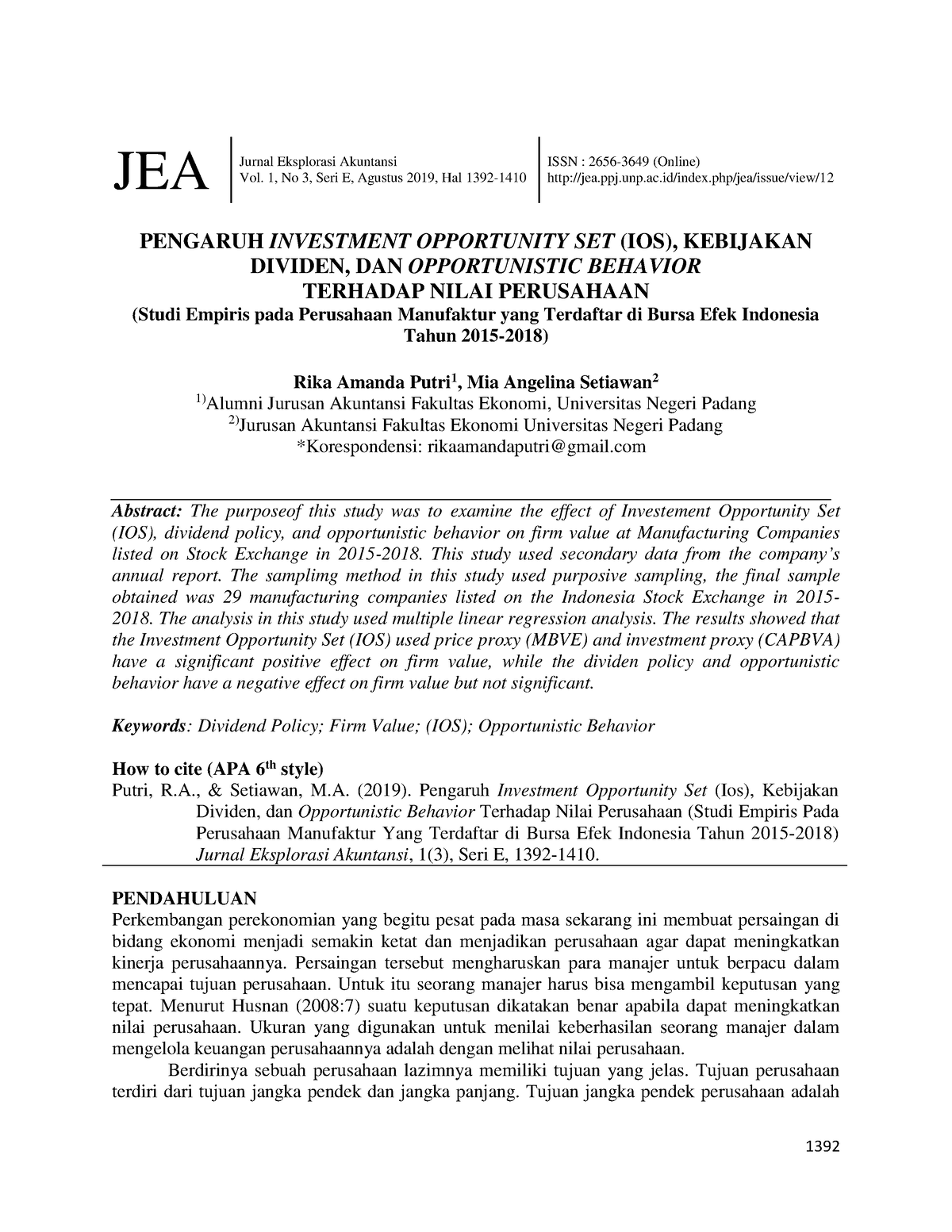 150-Article Text-223-1-10-2019 0822 - JEA Jurnal Eksplorasi Akuntansi ...