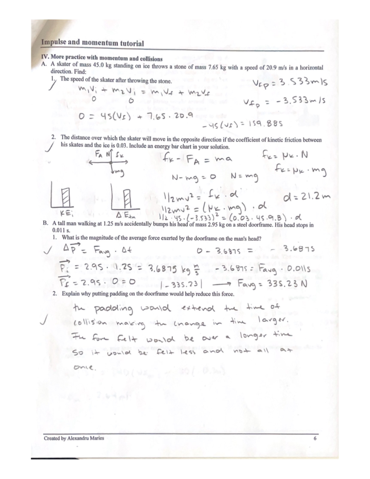 Impulse and momentum tutorial - PHYS1051 - Studocu