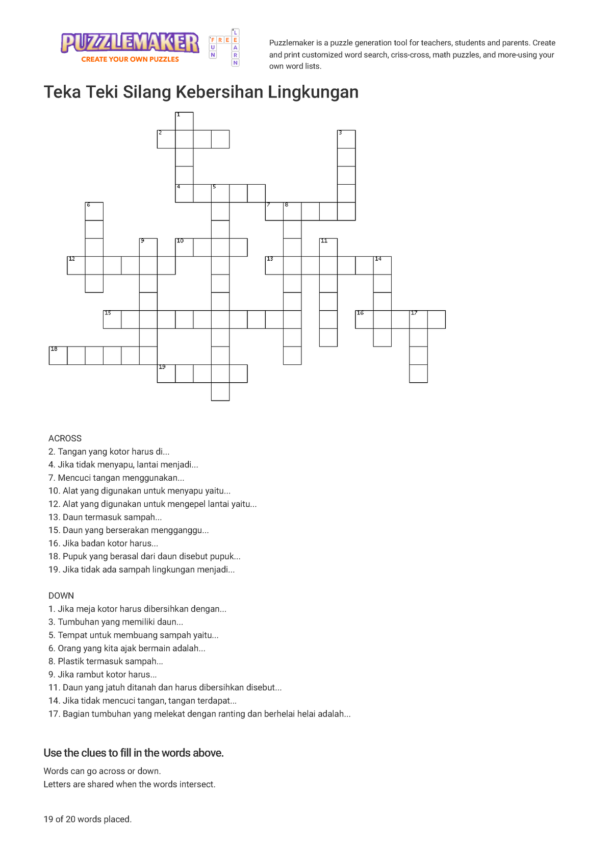 Criss Cross Puzzle Discovery Education Puzzlemaker Puzzlemaker Is A 