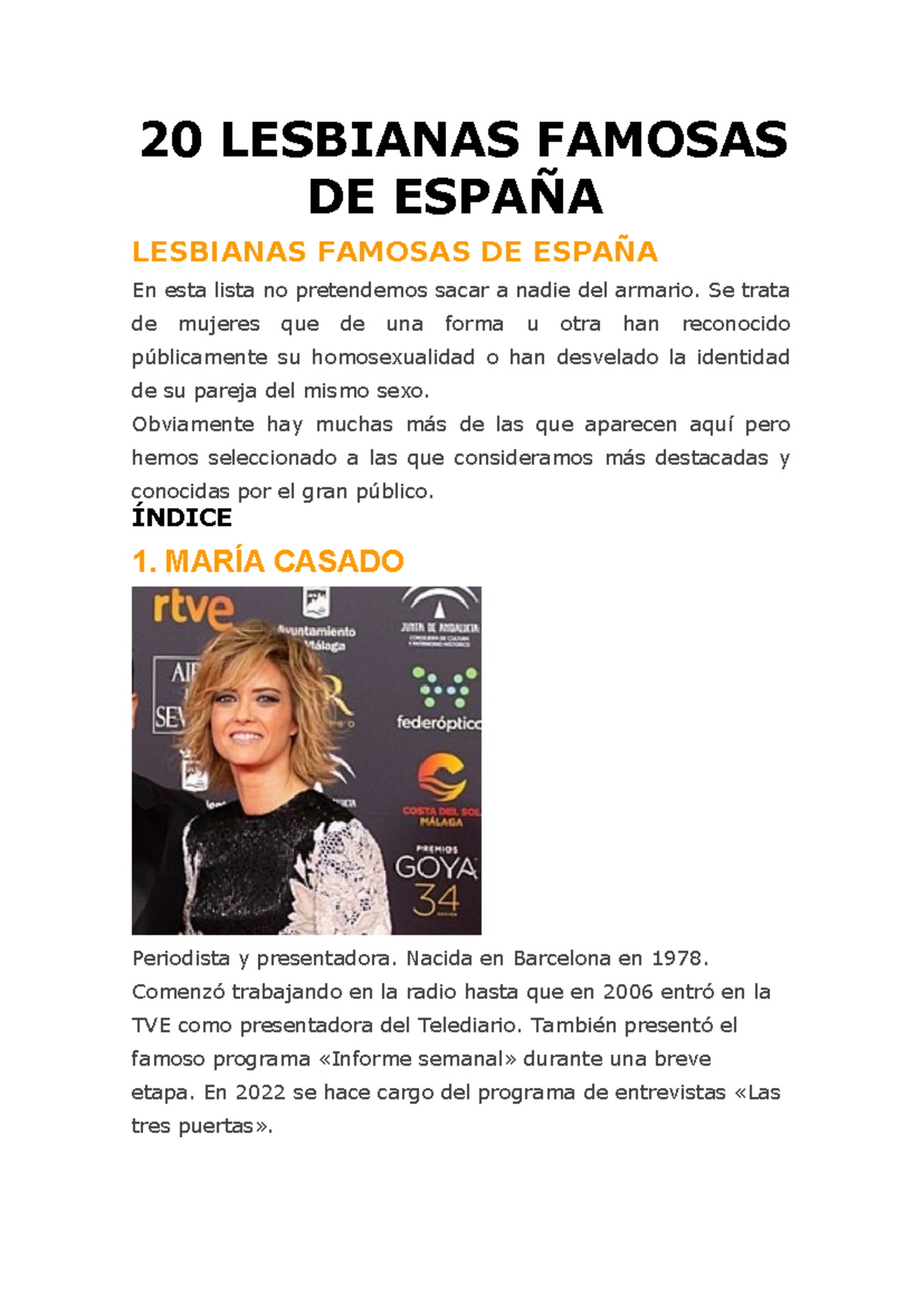 20 Lesbianas Famosas DE España - 20 LESBIANAS FAMOSAS DE ESPAÑA LESBIANAS  FAMOSAS DE ESPAÑA En esta - Studocu