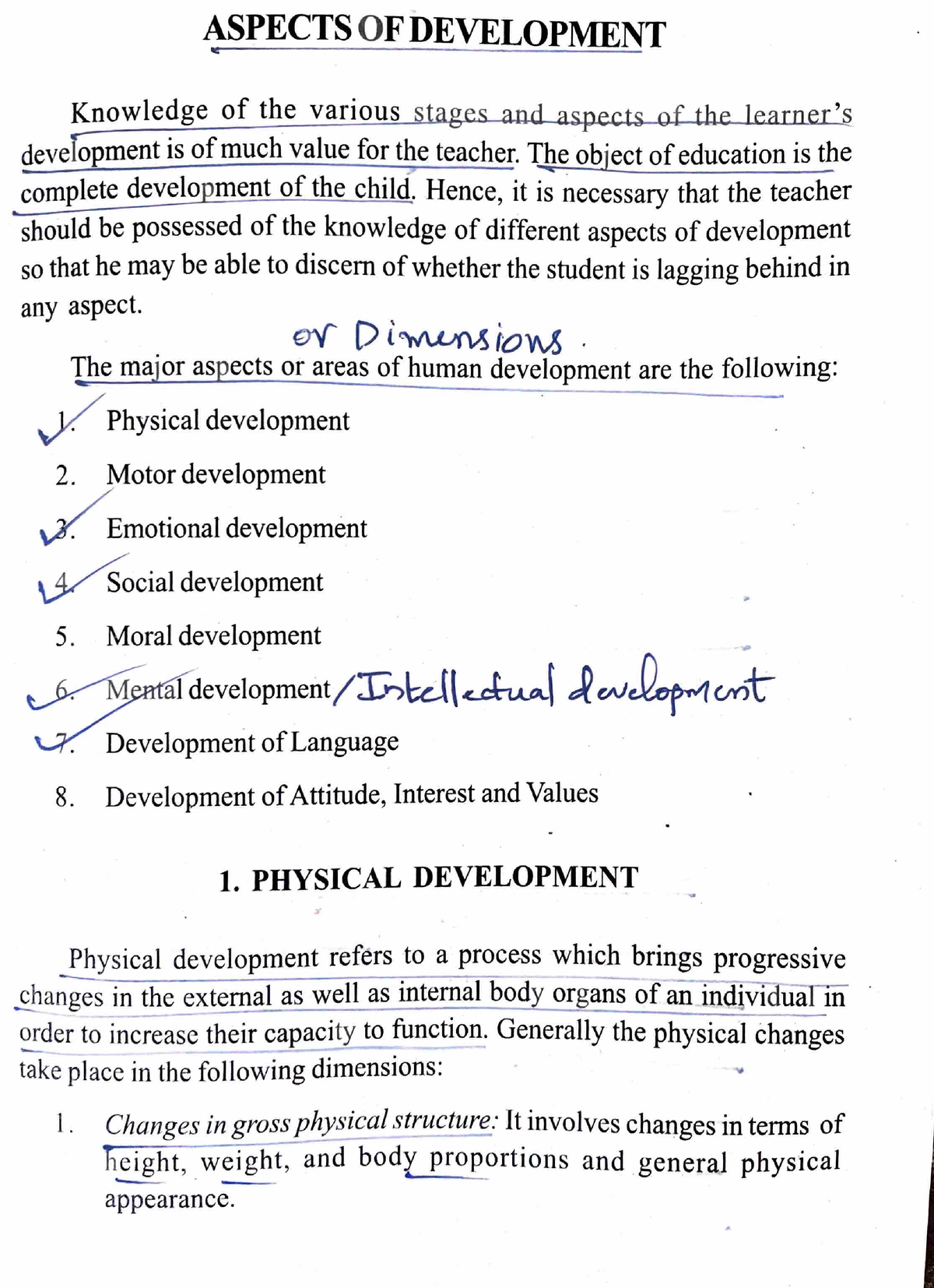 Aspects Of Development - B. Ed Psychology - Studocu