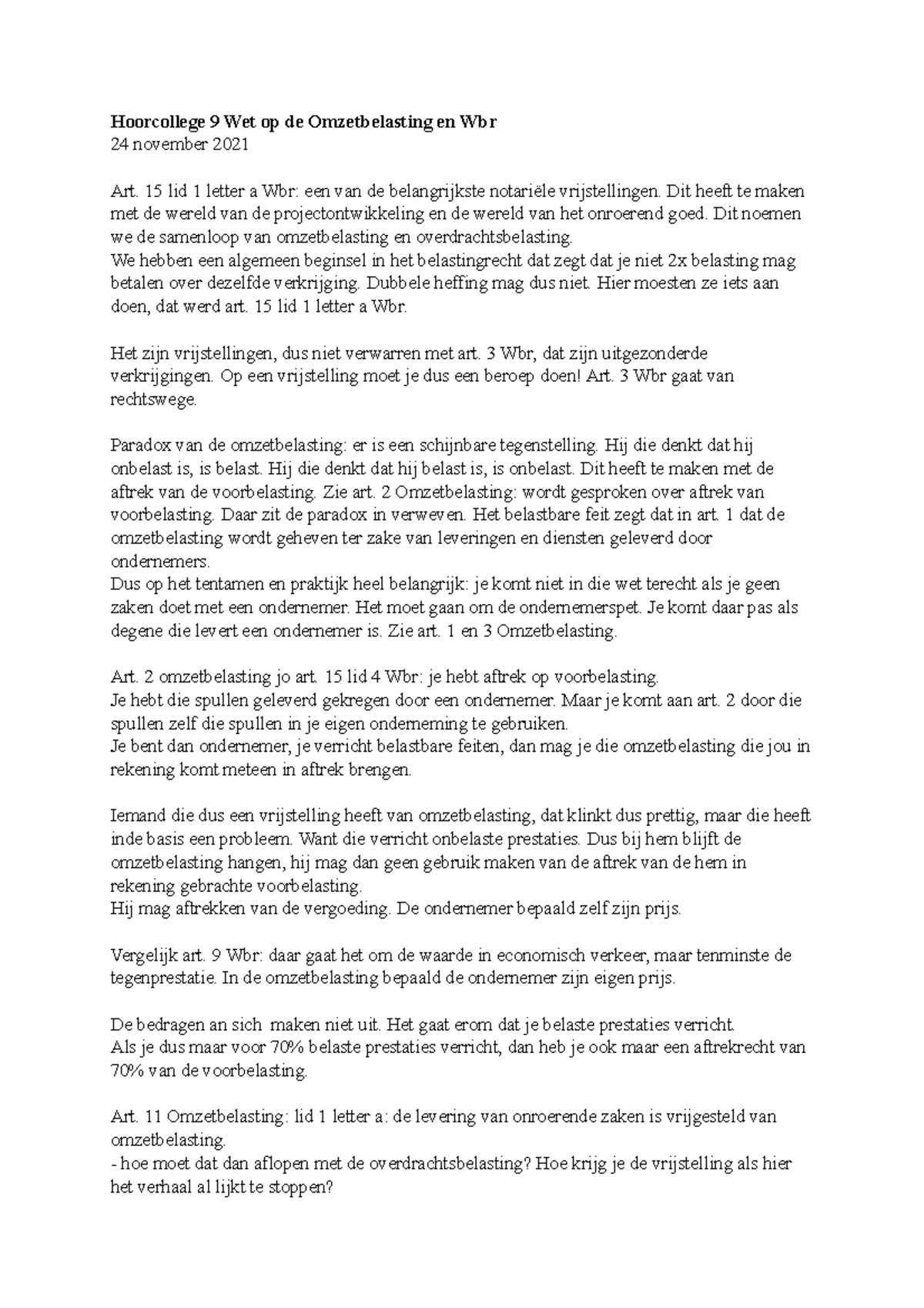 Schenkerfov gedeelte WBR + OB Hoorcollege 9 Wet op de Omzetbelasting en Wbr 24 november 2021