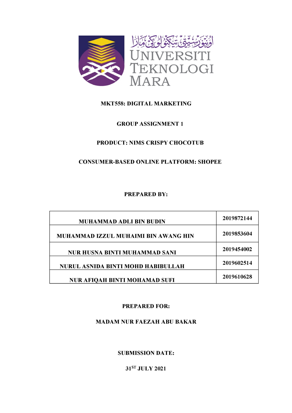 assignment 1 mkt558