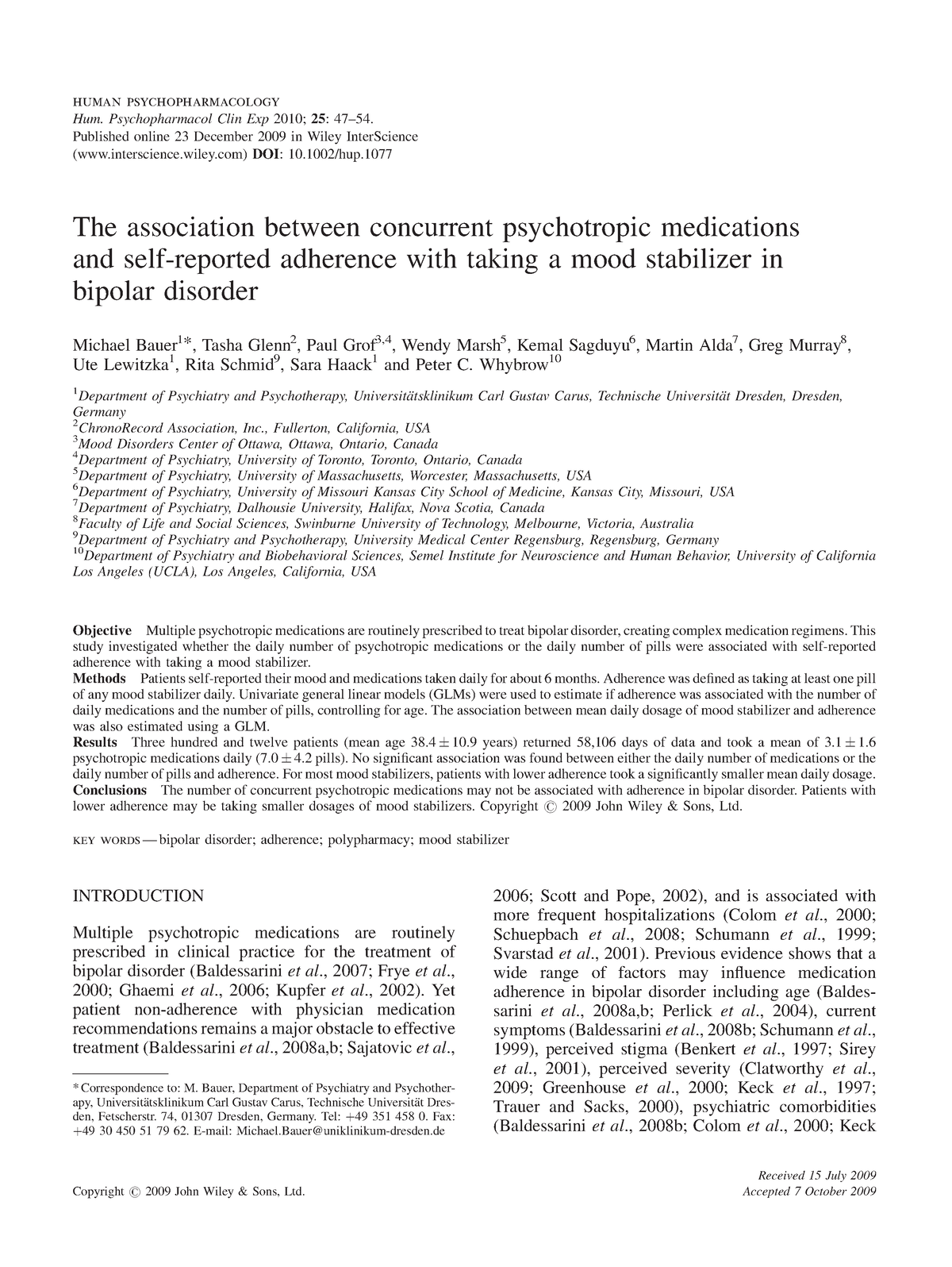 human psychopharmacology clinical and experimental impact factor