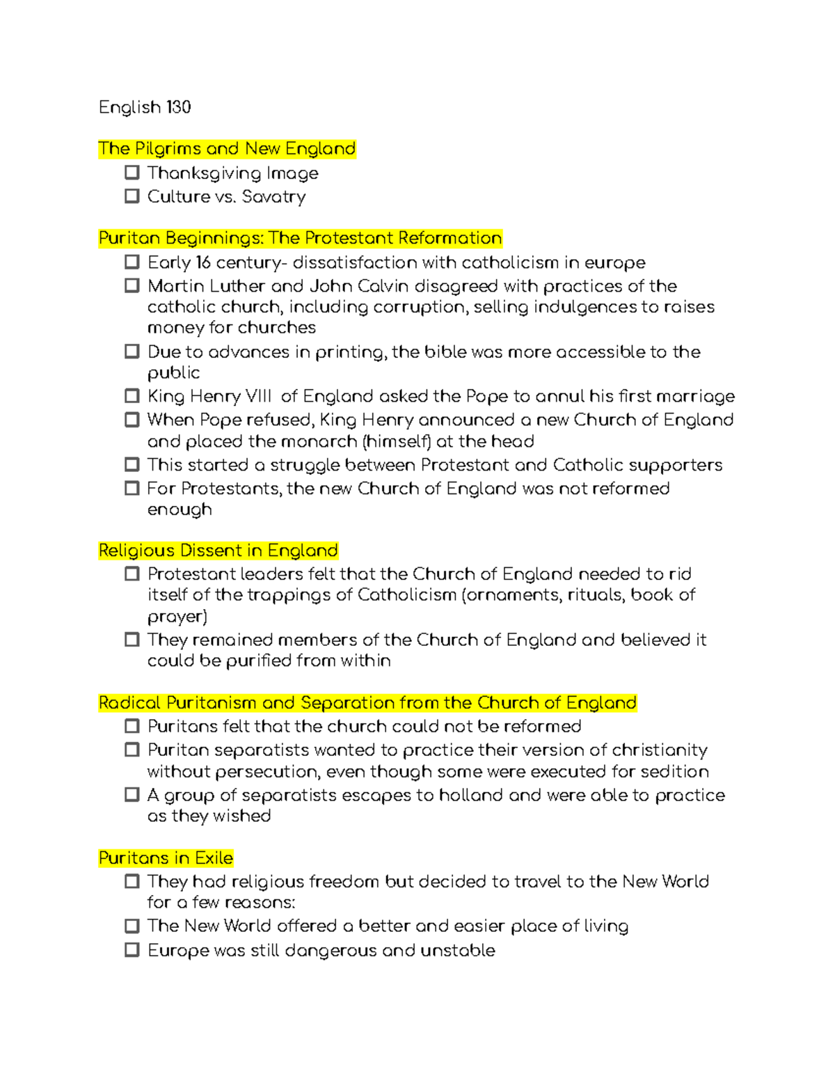 Eng 130 Notes - ENG 130 - English 130 The Pilgrims And New England Thanksgiving Image Culture Vs ...