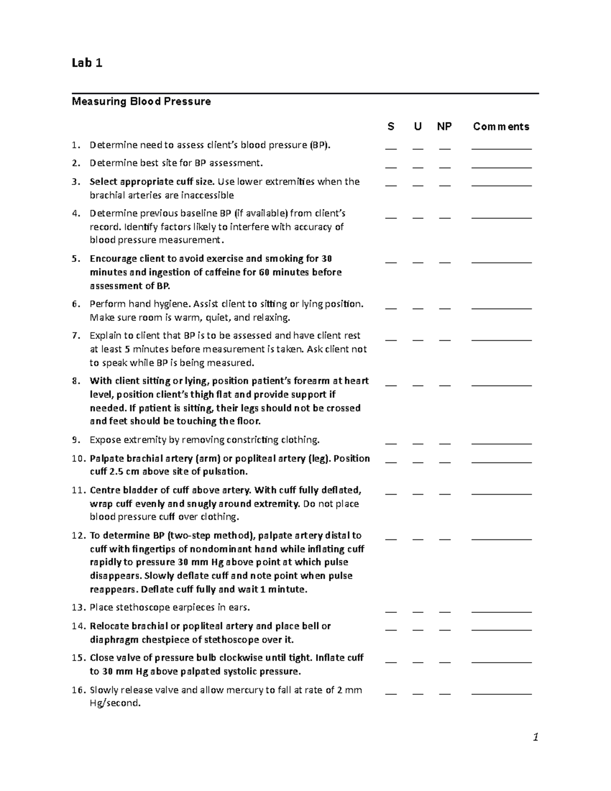 Blood Pressure - Useful Checklist Notes To Help Students In This Course 