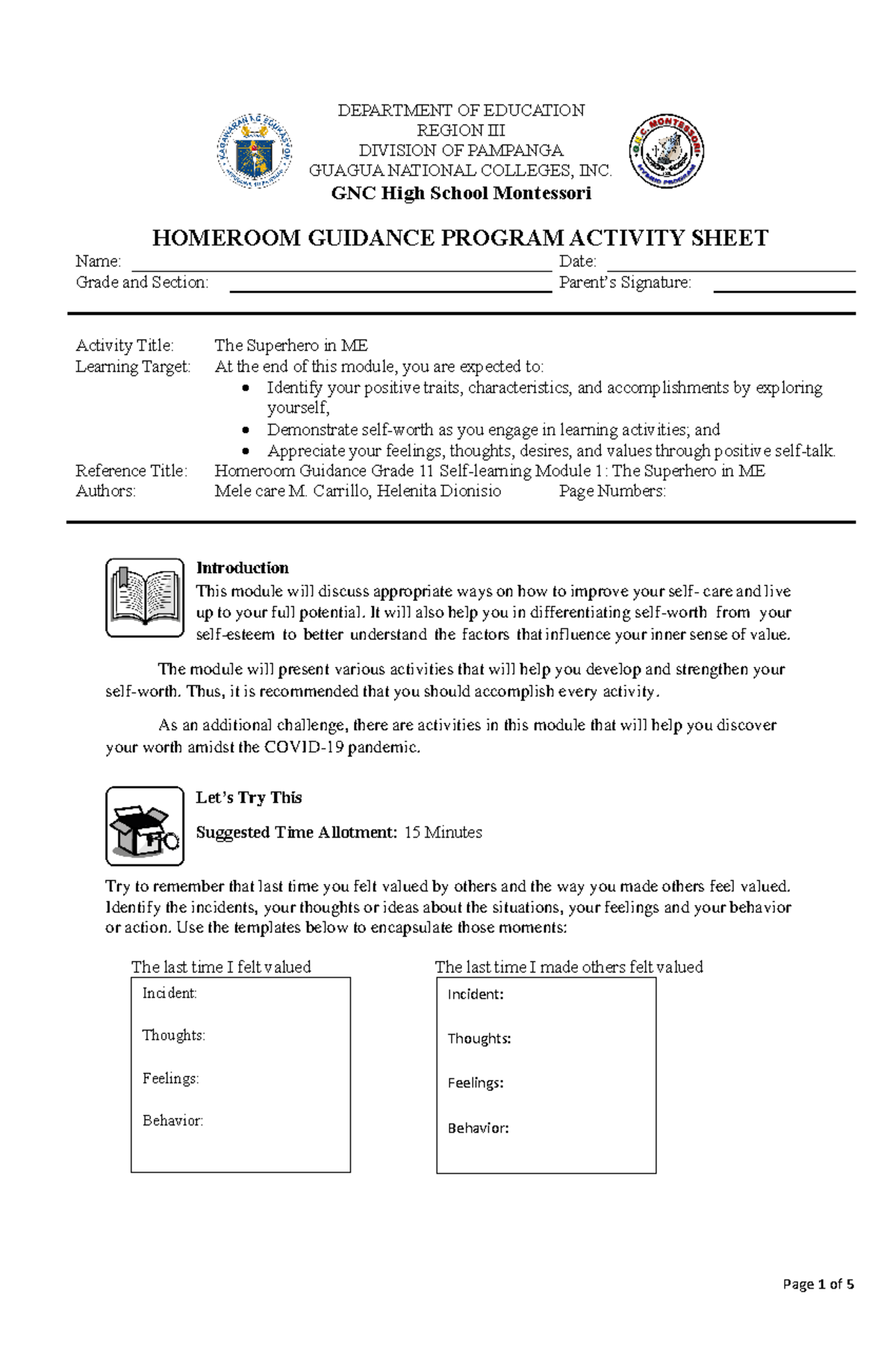 RHGP-11 Quarter 1 Module 1 - DEPARTMENT OF EDUCATION REGION III ...