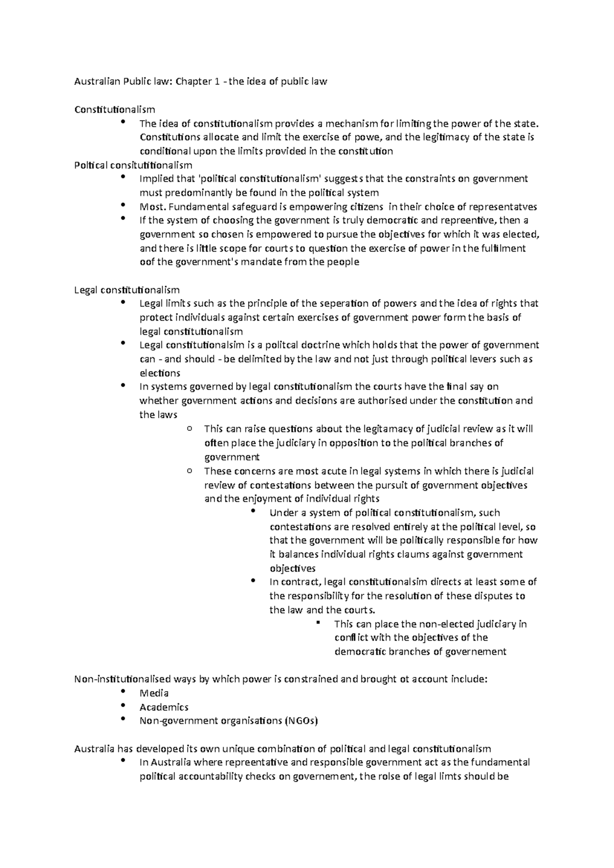 Constitutional law week 1 reading - Australian Public law: Chapter 1 ...