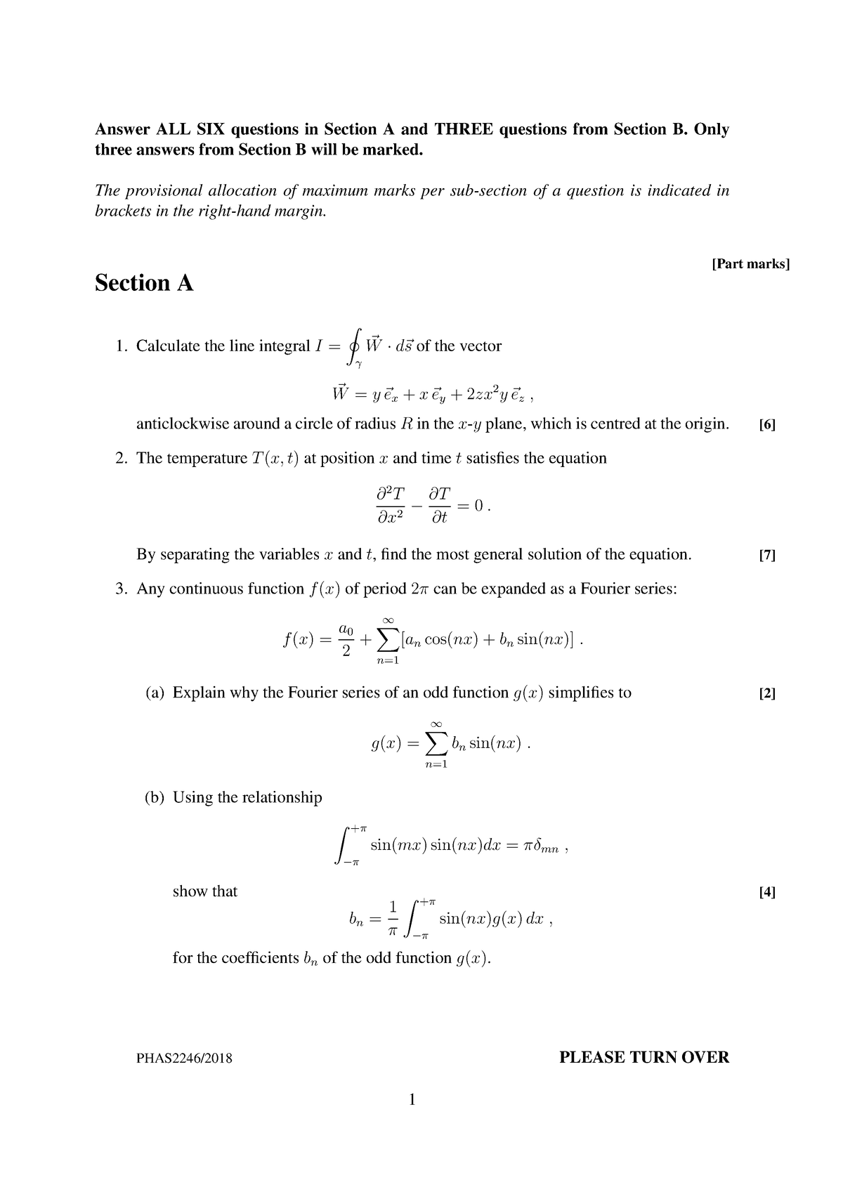 Exams 2018 numerical - Exam paper - Answer ALL SIX questions in Section ...