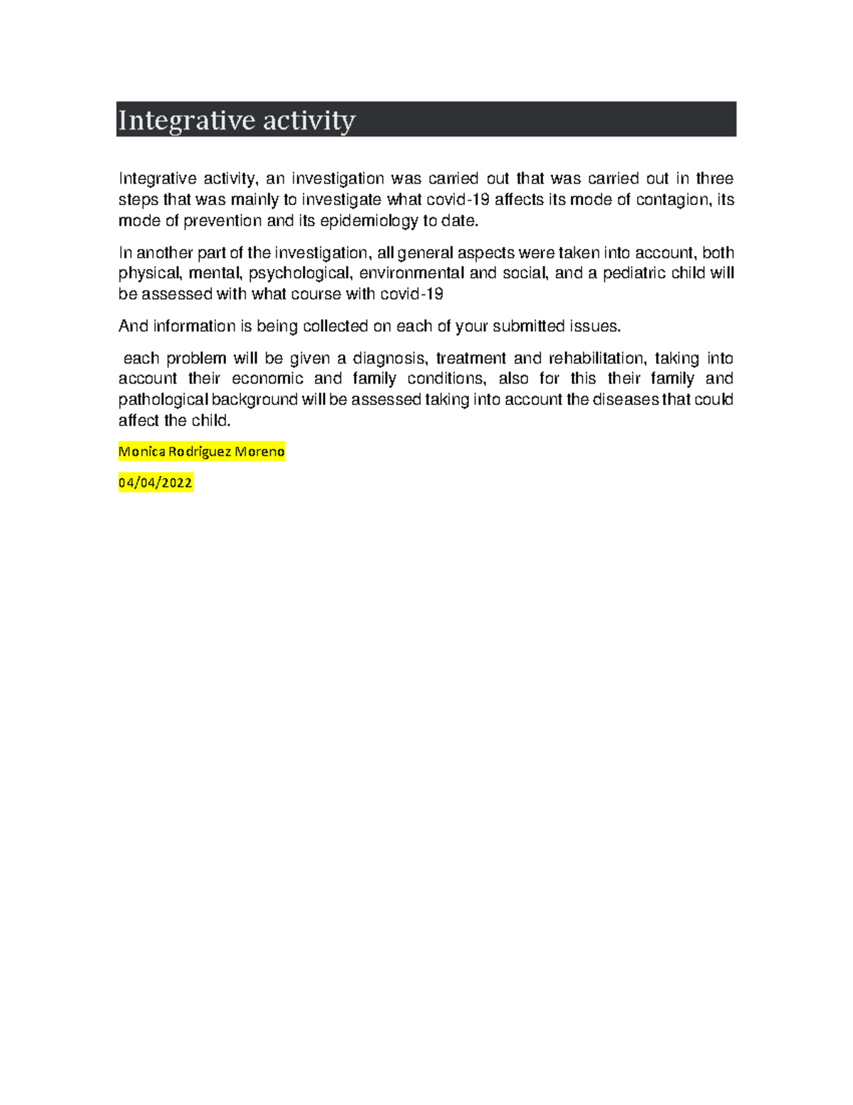 Integrative activity de la materia de inglés - Integrative activity ...