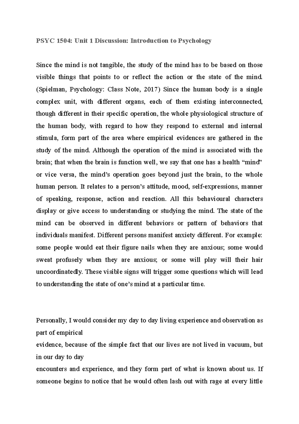 PSYC 1504 UNIT 1 DF Assignment Number 20 - PSYC 1504: Unit 1 Discussion ...