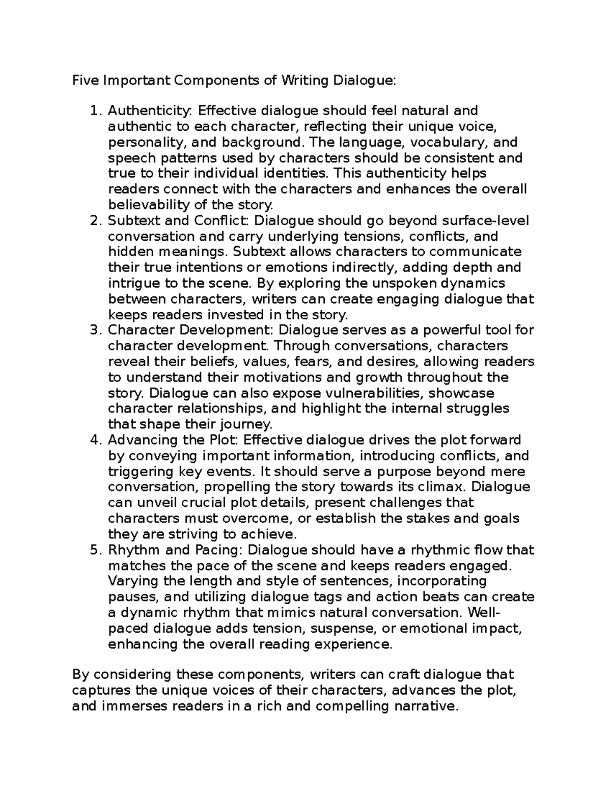 Five Important Components of Writing Dialogue Five Important