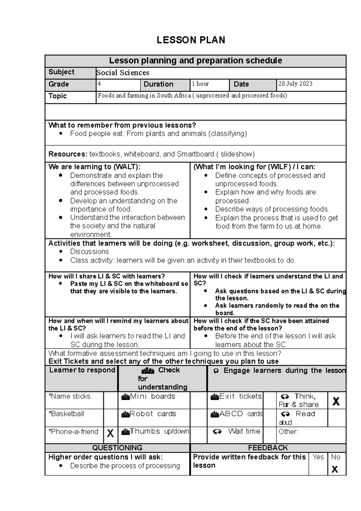 Lesson Plan Template - Lesson Plan Lesson Planning And Preparation 