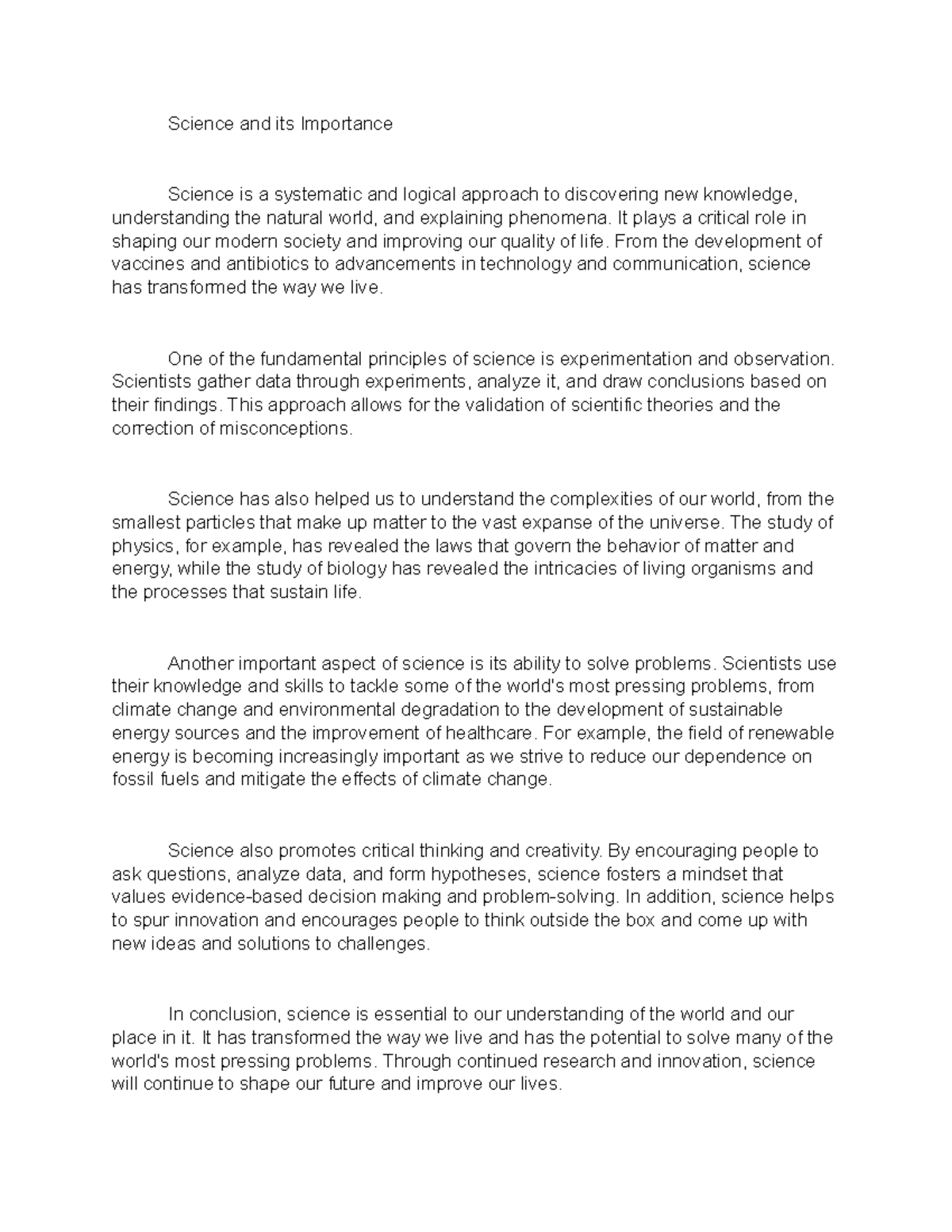 Science and its Importance - Science and its Importance Science is a ...