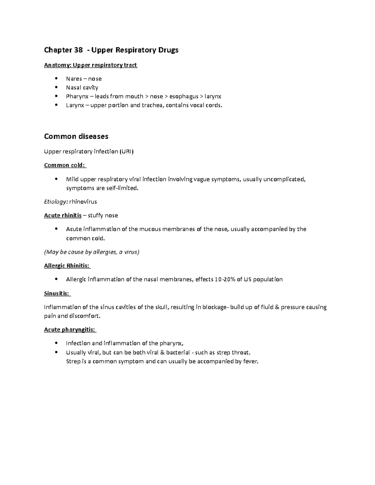 Chapter 38 Upper Respiratory Drugs Chapter 38 Upper Respiratory