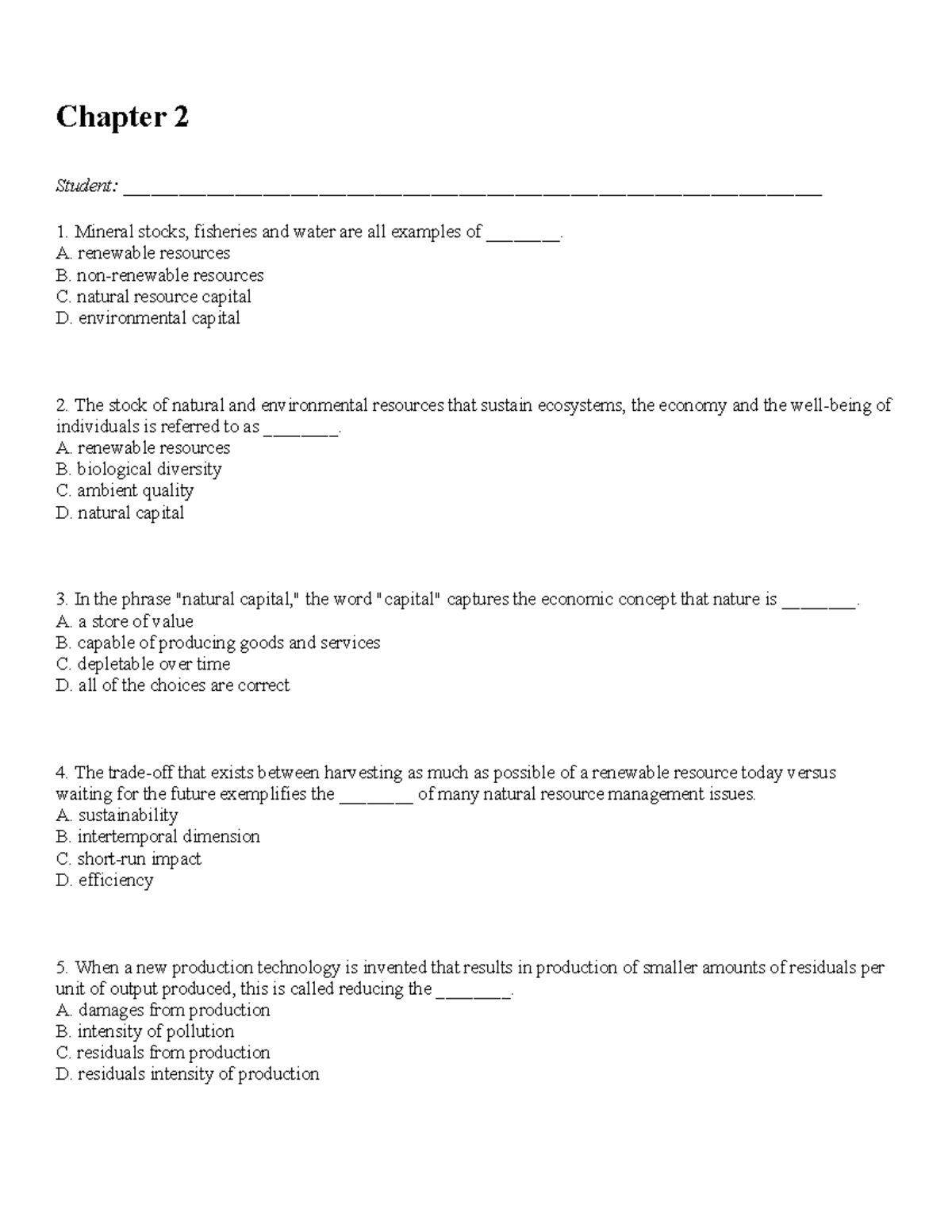Chapter 2 - VERY HELPFUL!! Practice exam question - Chapter 2 Student ...