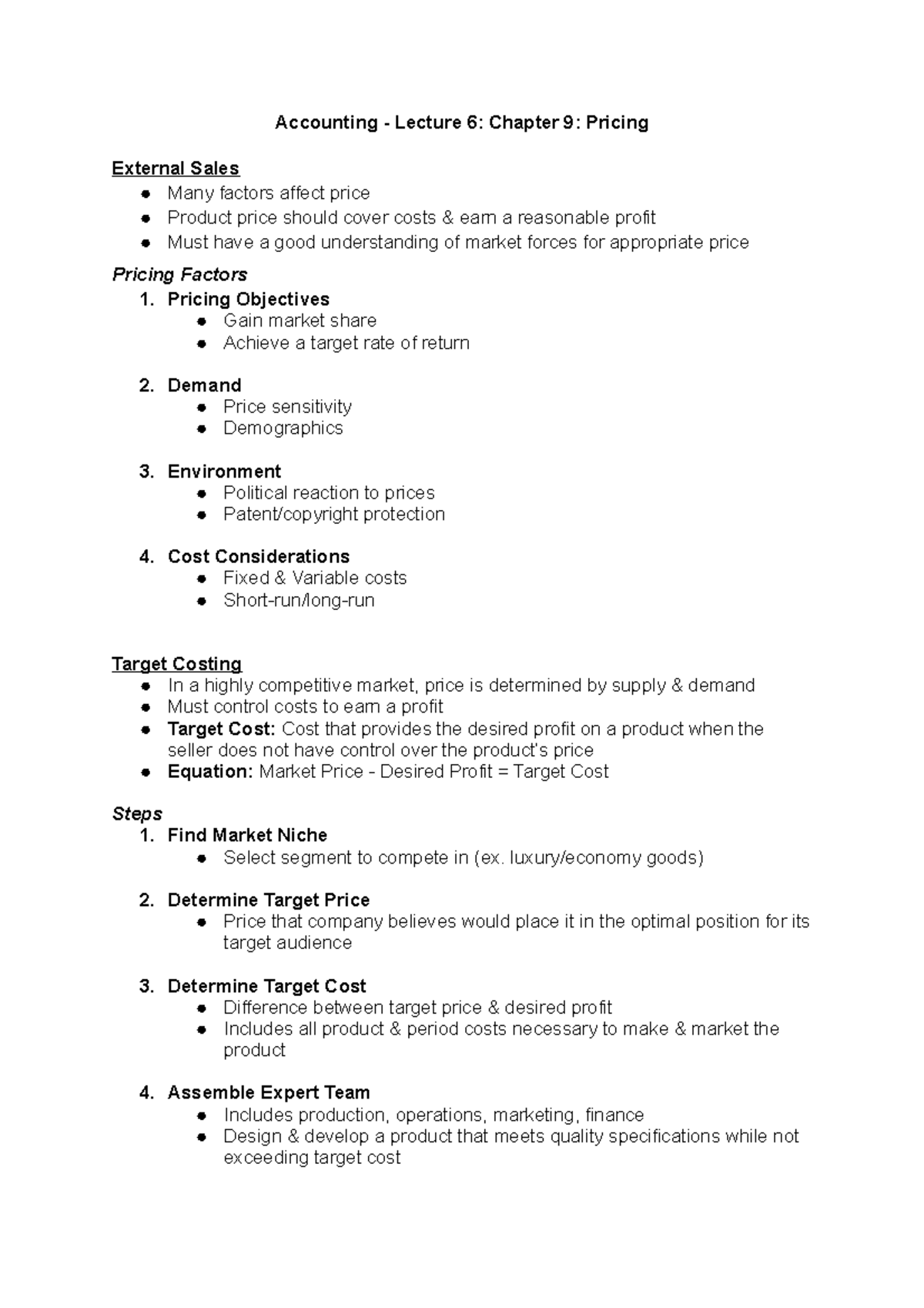 Accounting - Lecture 6 Chapter 9 Pricing - Accounting - Lecture 6 ...