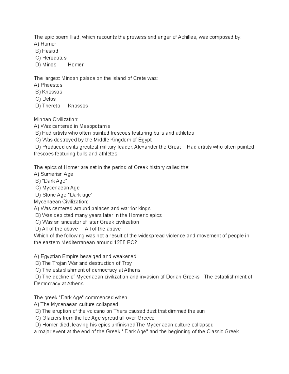 History 150- Zhuk - test answer ( test 1) - The epic poem Iliad, which recounts the prowess and ...