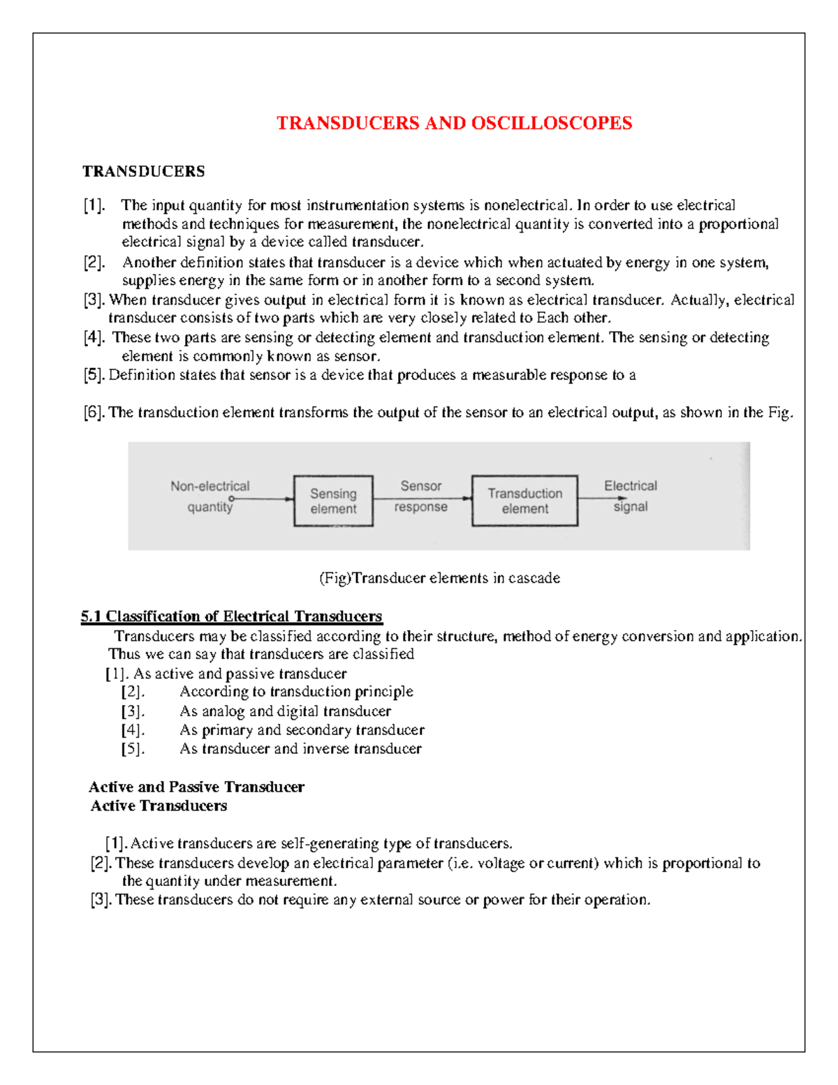 Transducers AND Oscilloscopes - UNIT – V TRANSDUCERS AND OSCILLOSCOPES ...