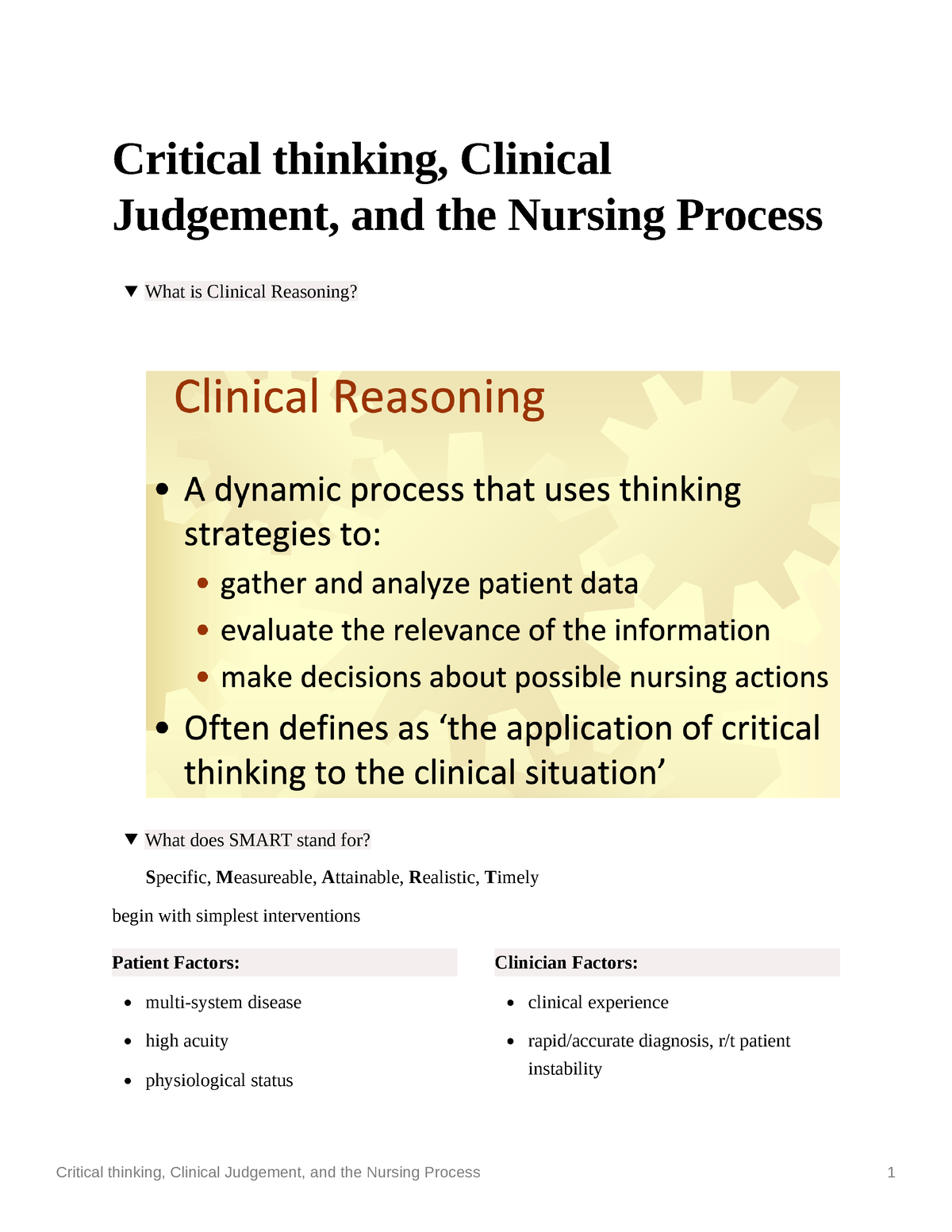 critical thinking and nursing judgement