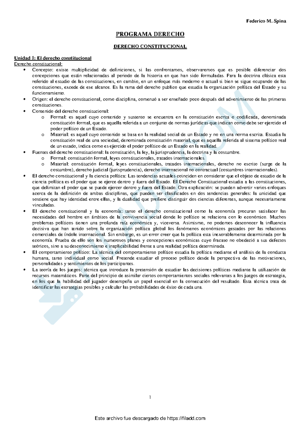 Resumen Derecho I - 1 PROGRAMA DERECHO DERECHO CONSTITUCIONAL Unidad 1 ...