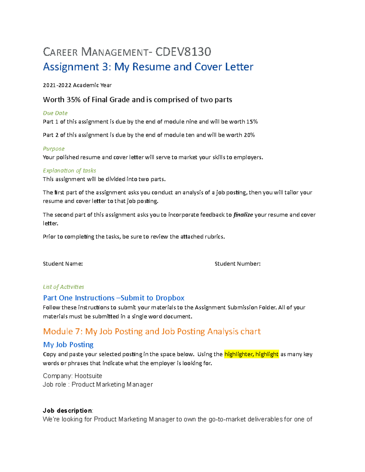 assignment 3 my resume and cover letter