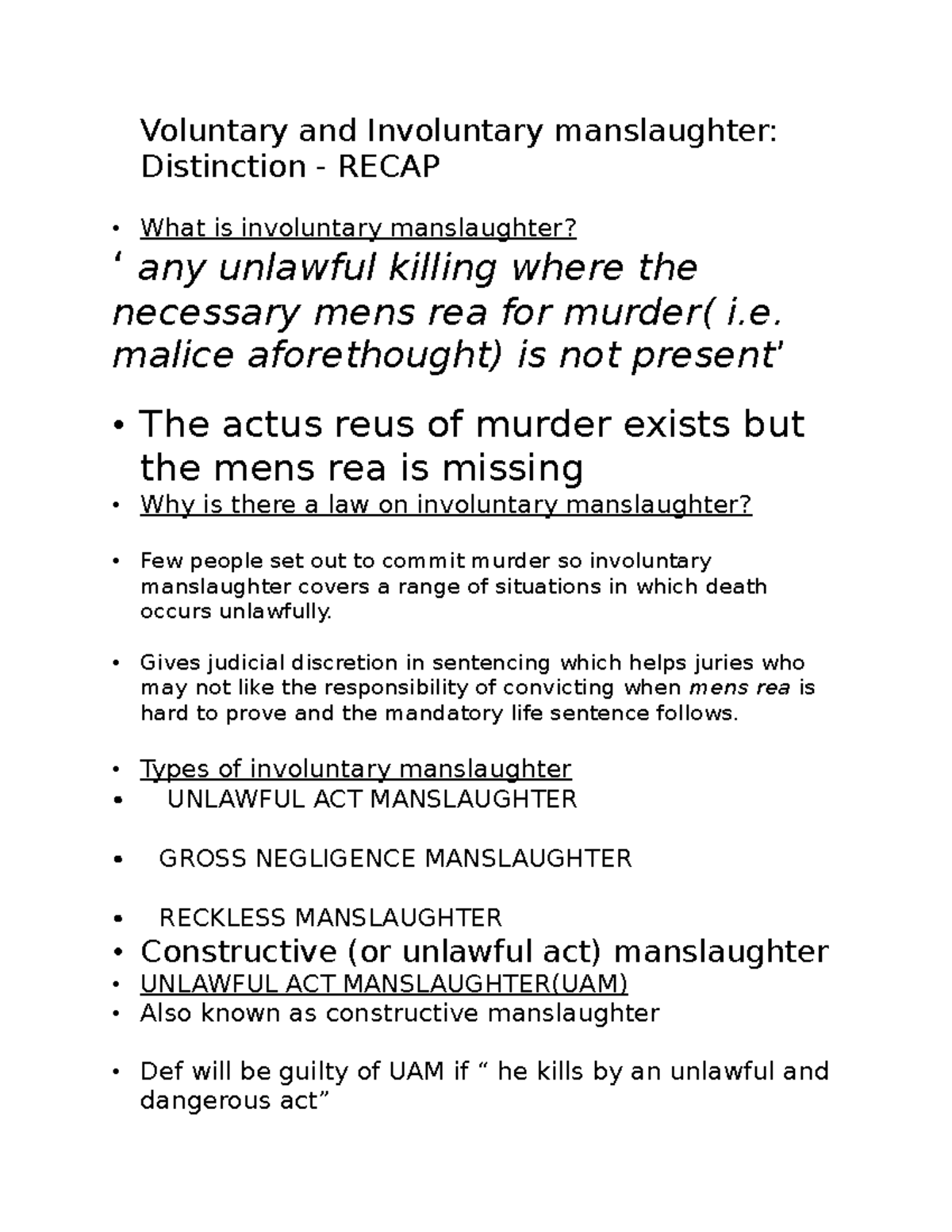 Voluntary and Involuntary manslaughter - Voluntary and Involuntary ...