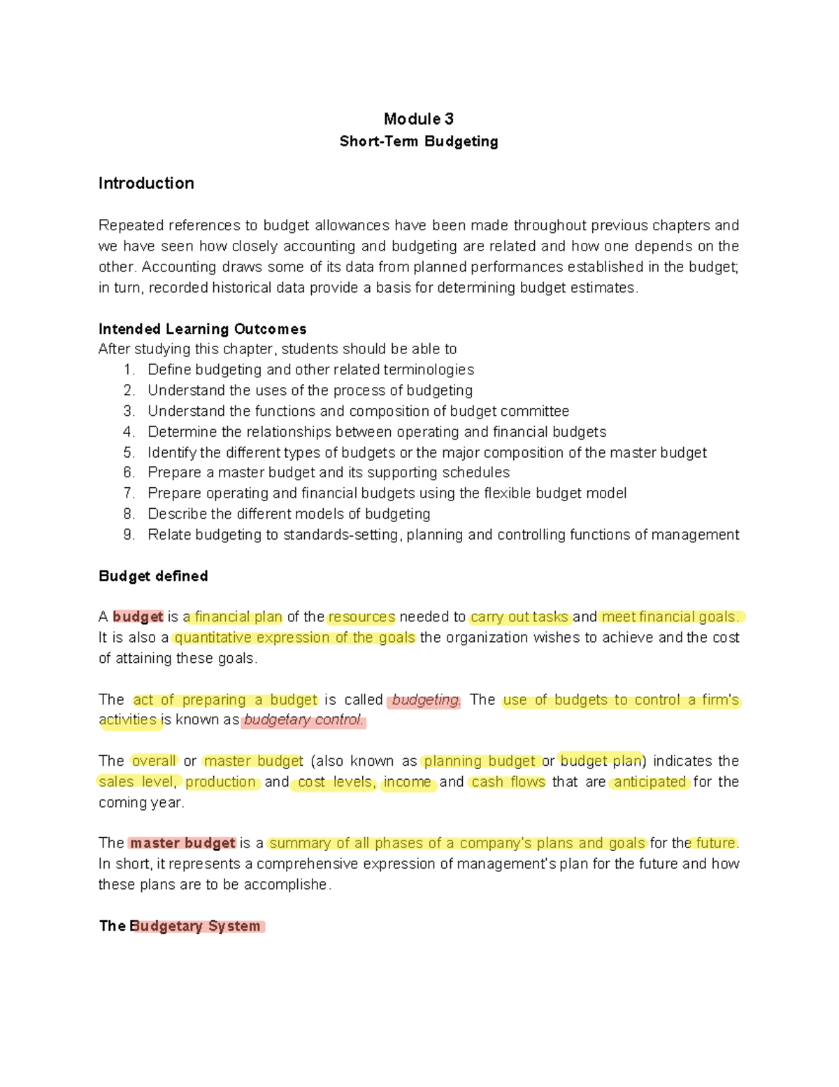 Short Term Budgeting 1 - Module 3 Short-Term Budgeting Introduction ...