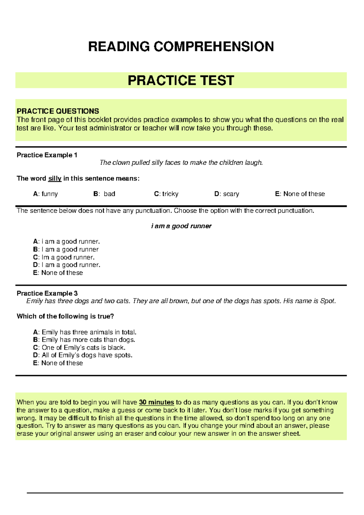 Readingcomprehensionpractice - READING COMPREHENSION PRACTICE TEST ...