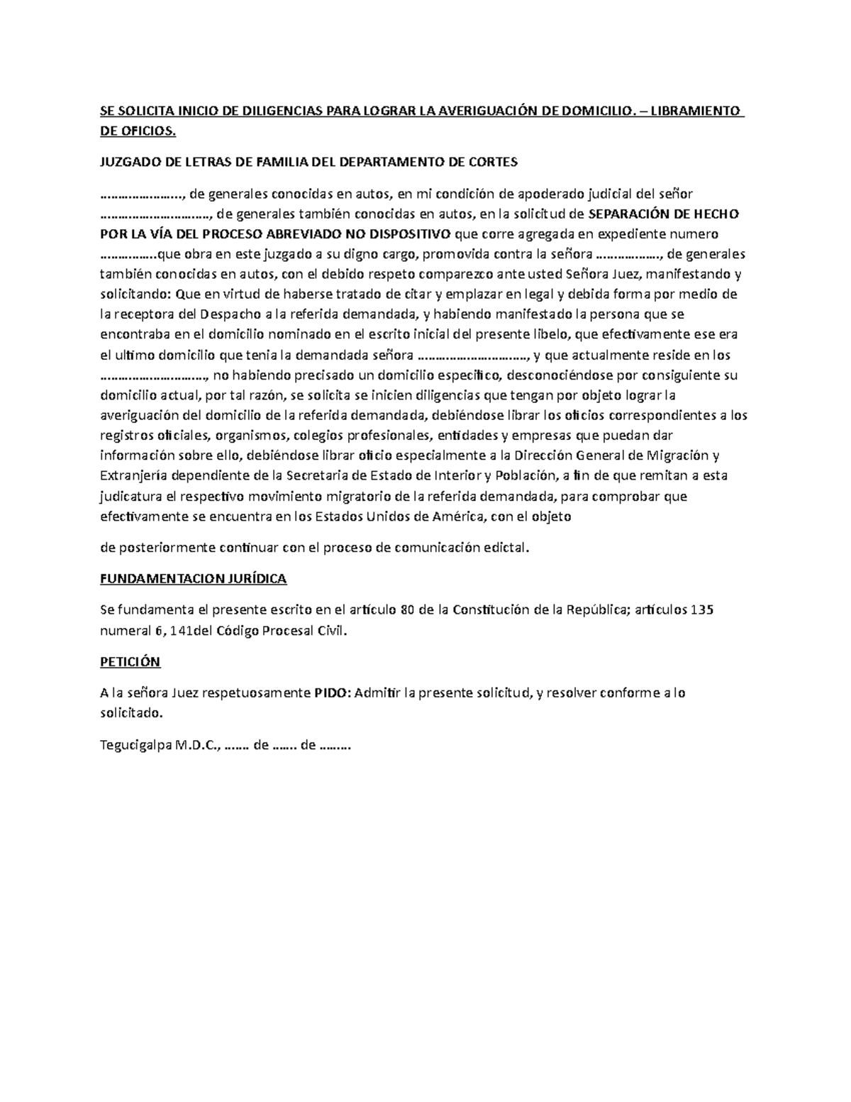 Se Solicita Inicio De Diligencias Para Lograr La Averiguacion Studocu