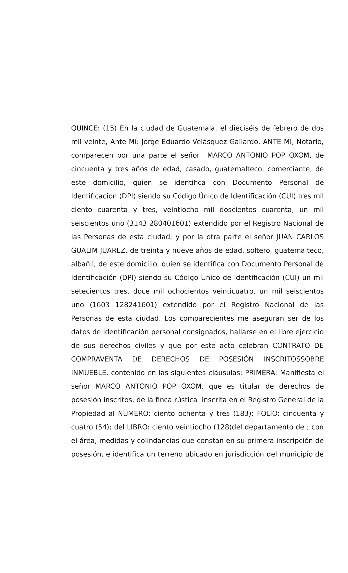 Contrato De Compraventa De Derechos De Posesión De Bien Inmueble